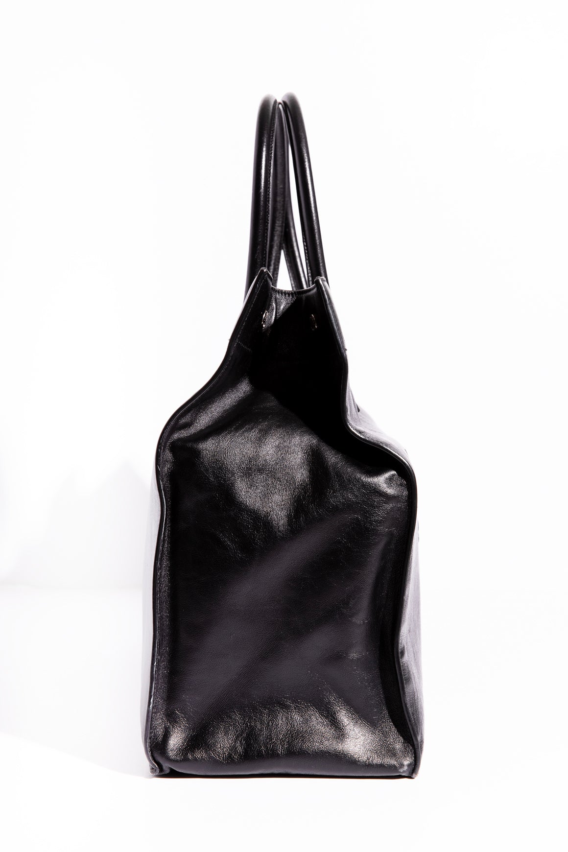 SAINT LAURENT Black Calfskin Rive Gauche Tote Bag
