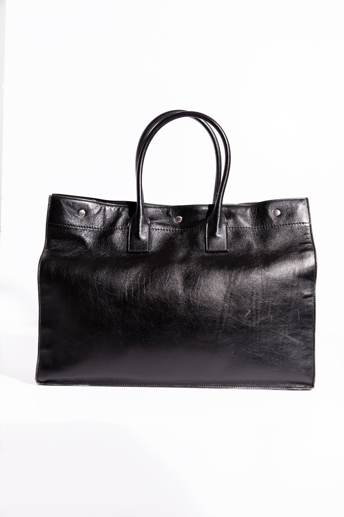 SAINT LAURENT Black Calfskin Rive Gauche Tote Bag