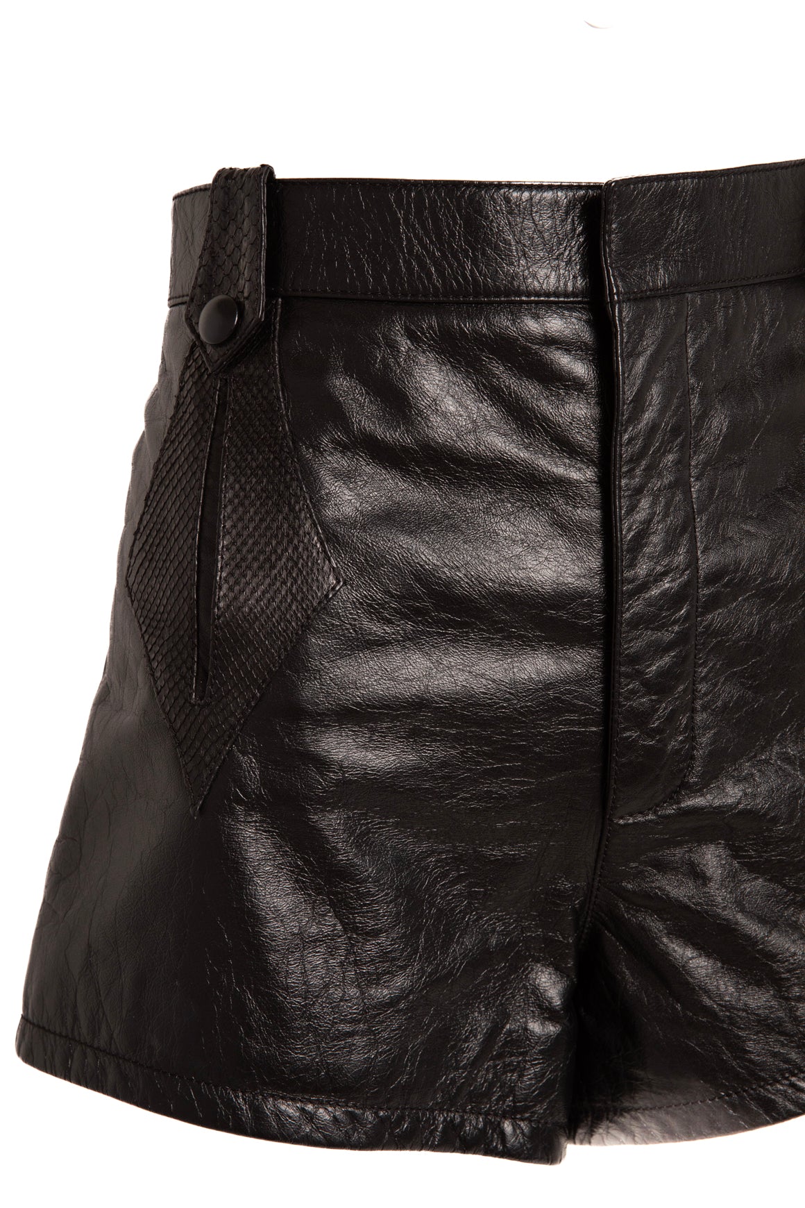 SAINT LAURENT Black Leather Hot Shorts (Sz.40/4)
