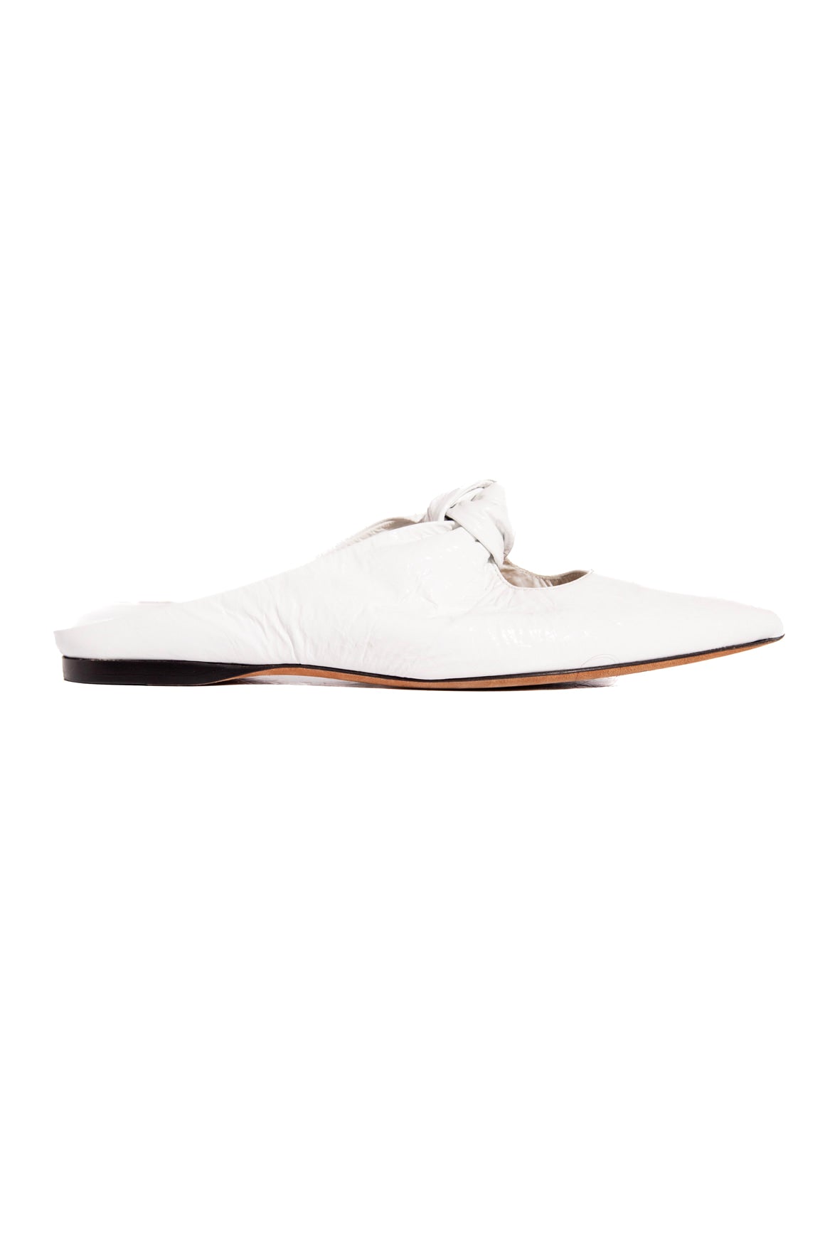 KHAITE White Crinkle 'Rowan' Knotted Leather Mules (Sz. 36)