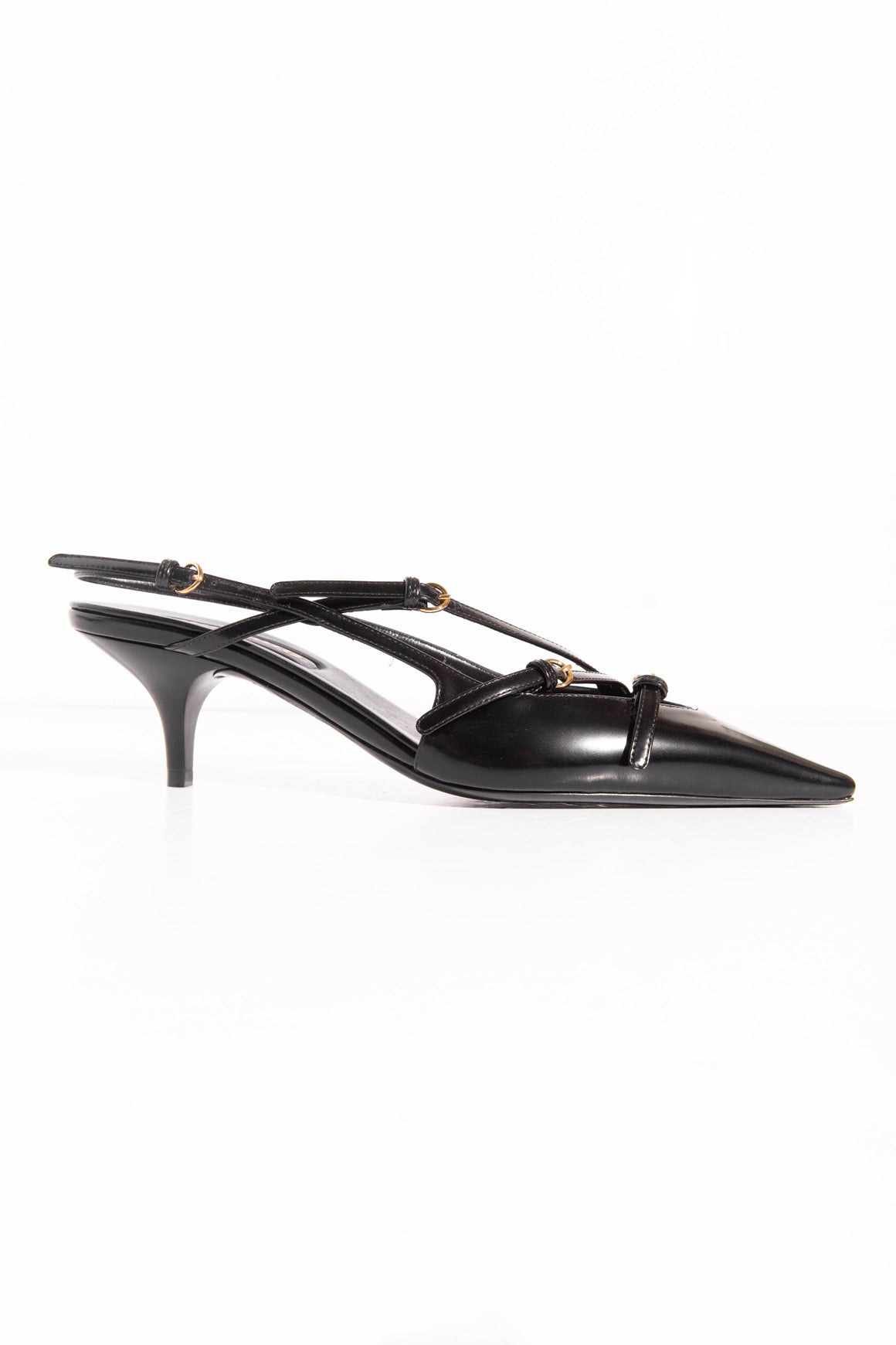 MIU MIU Black Buckle Pointed Slingback Kitten Heels (Sz.39)