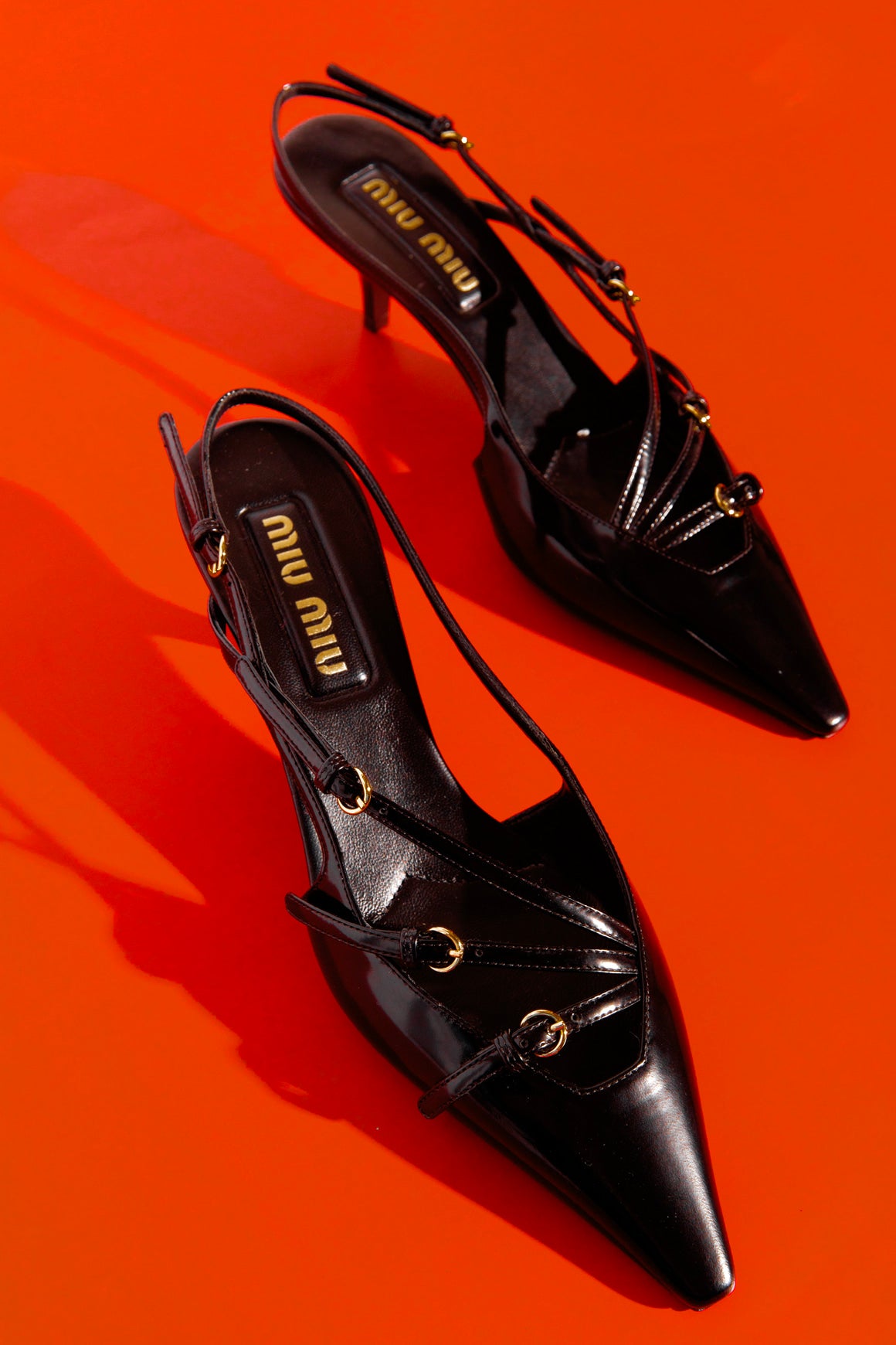 MIU MIU Black Buckle Pointed Slingback Kitten Heels (Sz.39)