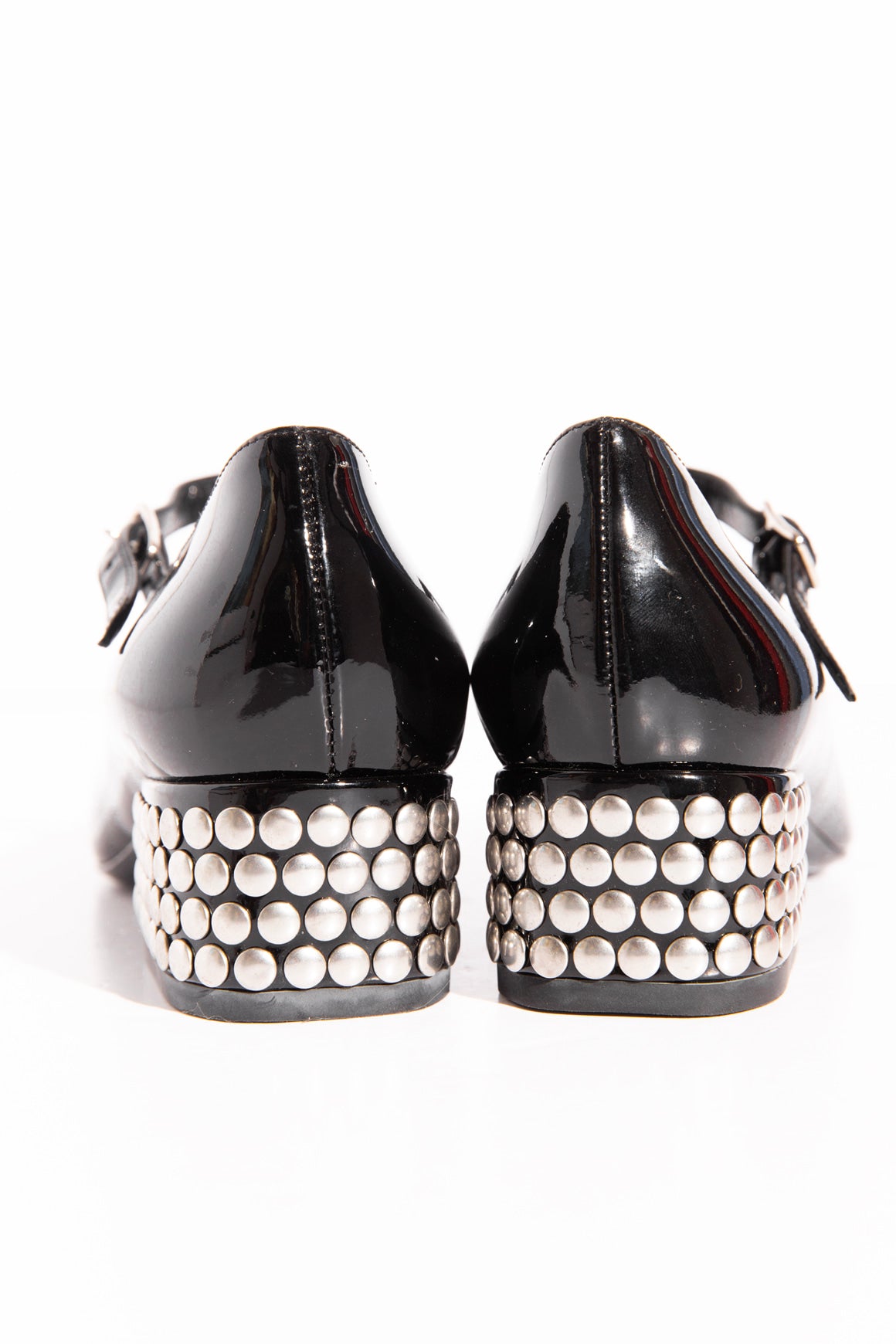 SAINT LAURENT Black Patent Grommet Accent Maryjanes (Sz. 36)