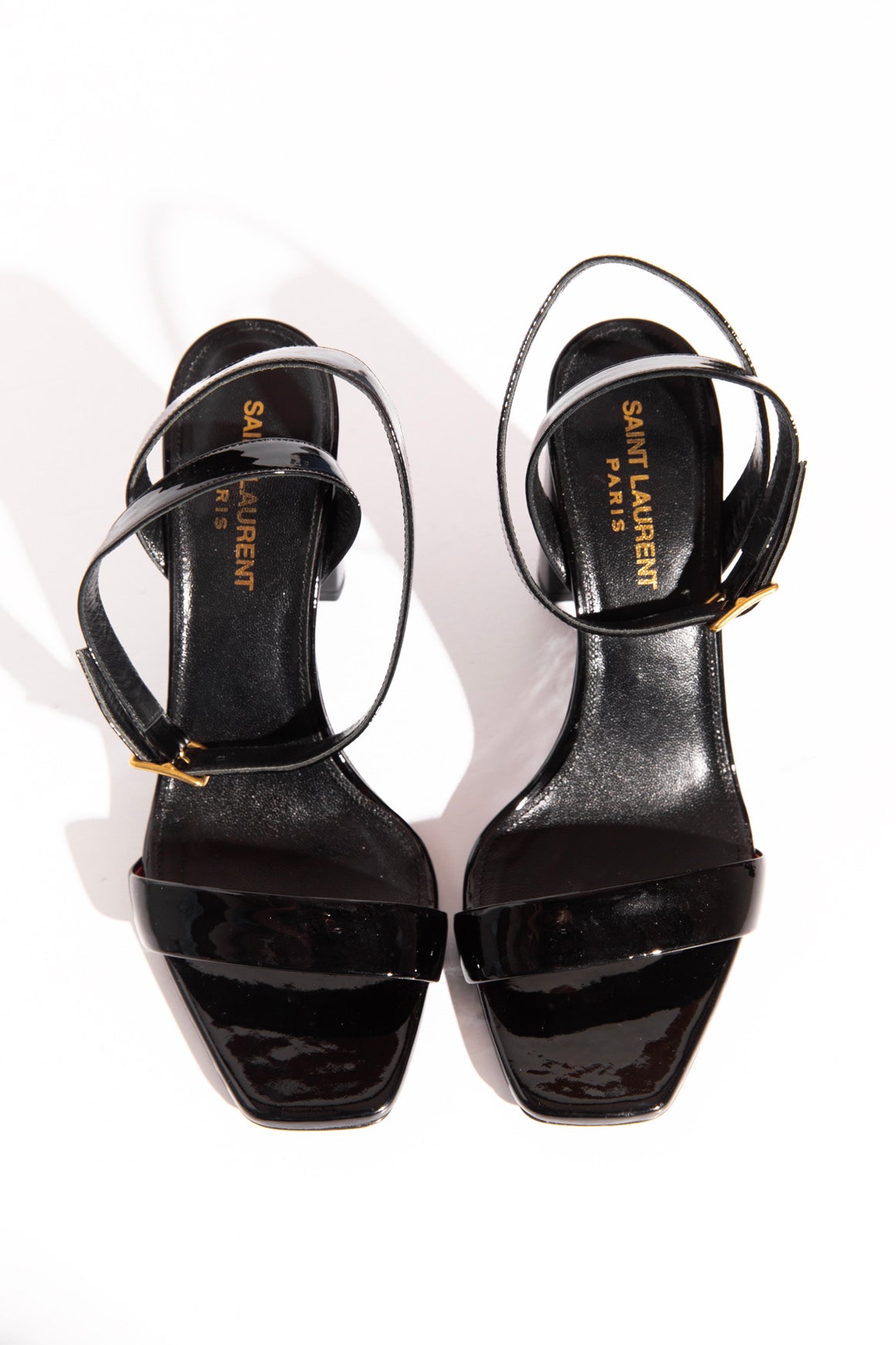 SAINT LAURENT Black Patent Block Heels (Sz. 37)