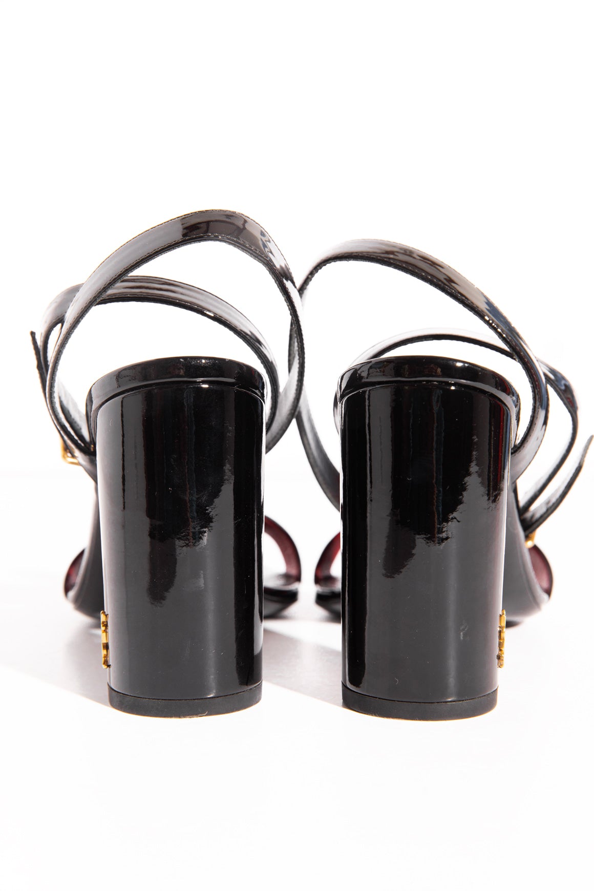 SAINT LAURENT Black Patent Block Heels (Sz. 37)