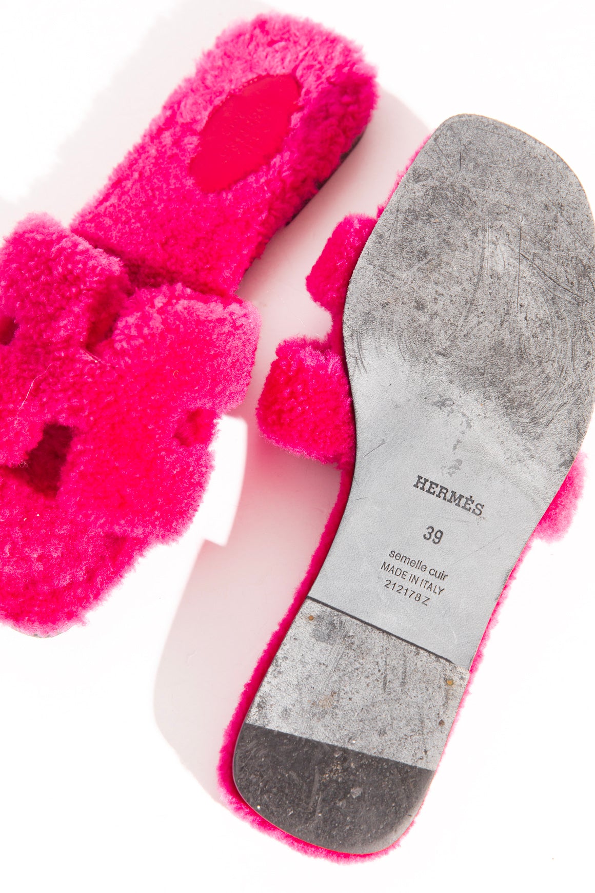 HERMES Hot Pink Sherpa 'Oran' Sandals (Sz. 39)