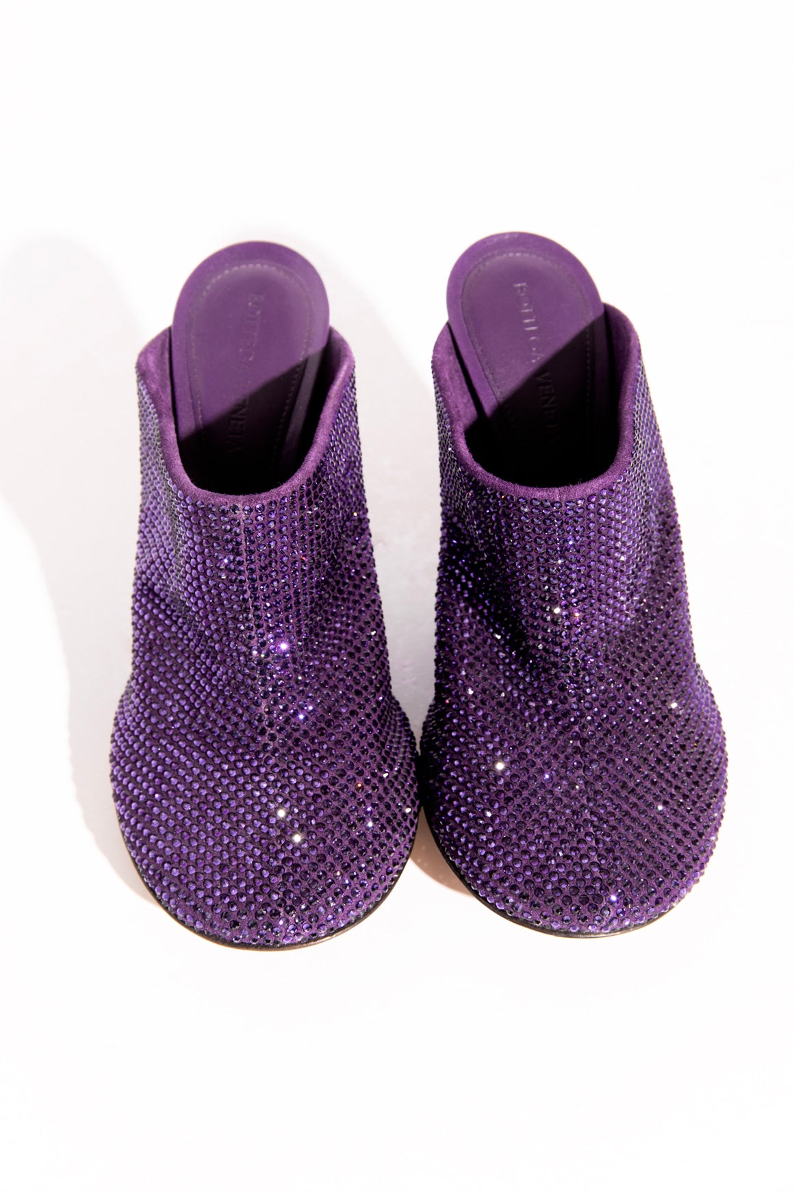 BOTTEGA VENETA Purple Crystal Bulb Toe Mules (Sz.37)
