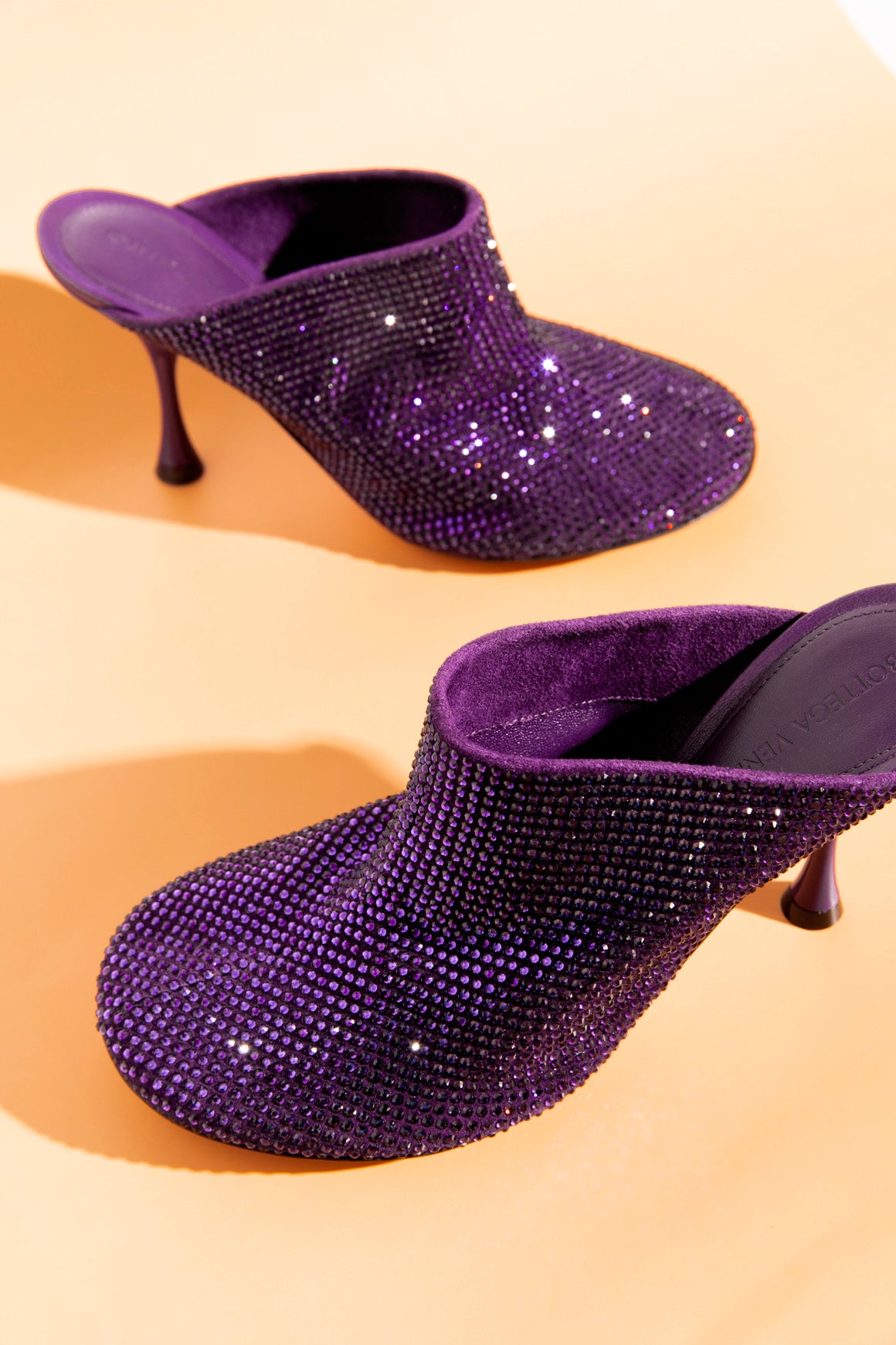 BOTTEGA VENETA Purple Crystal Bulb Toe Mules (Sz.37)