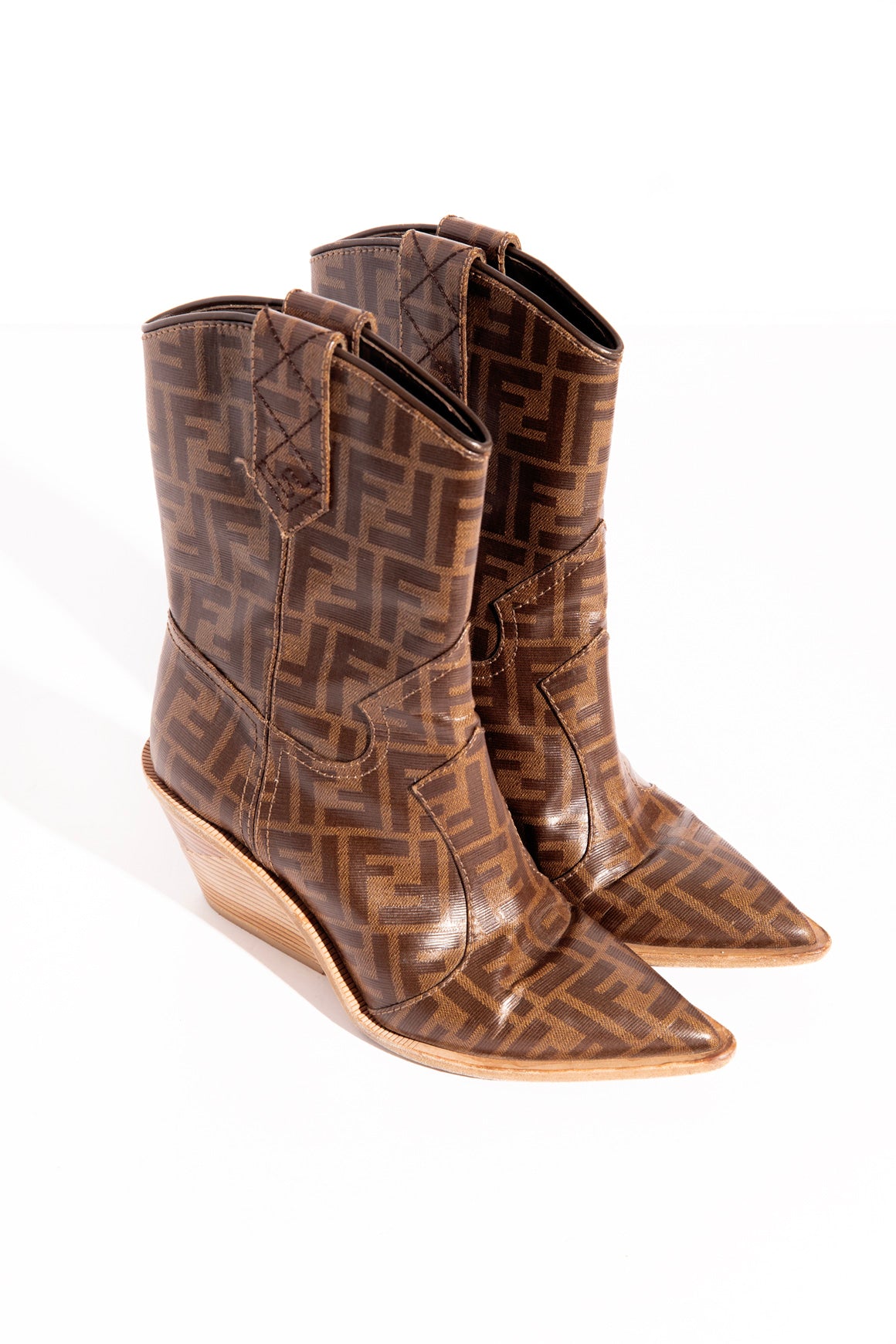 FENDI Brown 'Zucca' Western Mid Calf Boots (Sz. 39)