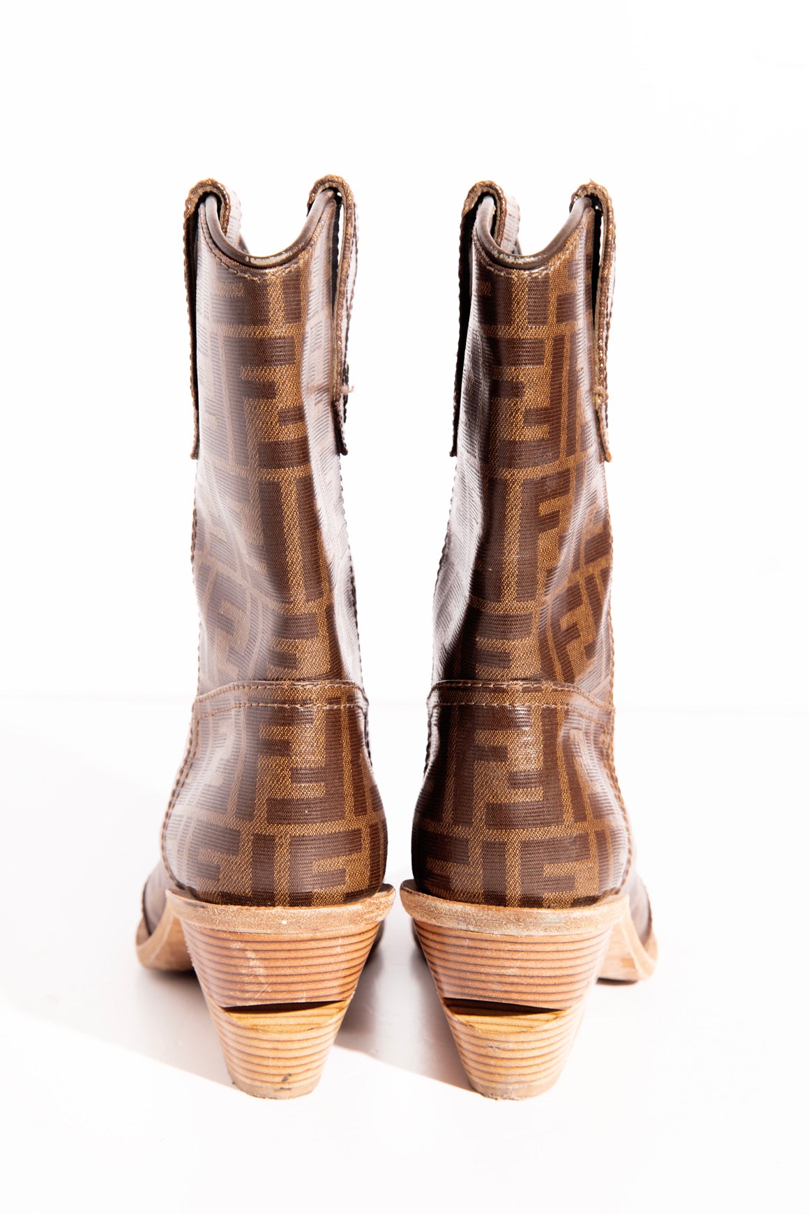 FENDI Brown 'Zucca' Western Mid Calf Boots (Sz. 39)