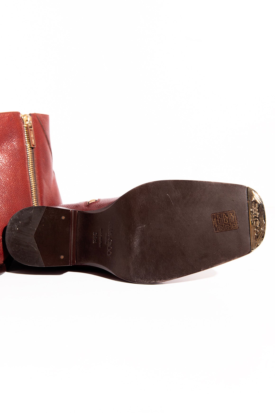 JIMMY CHOO Maroon Leather Ankle Boots (Sz. 39.5)