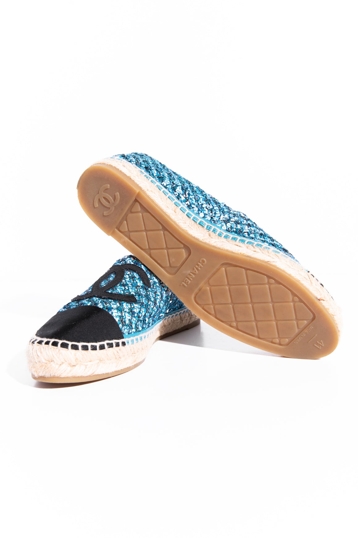 CHANEL Blue Sequin Tweed Espadrilles (Sz. 41)
