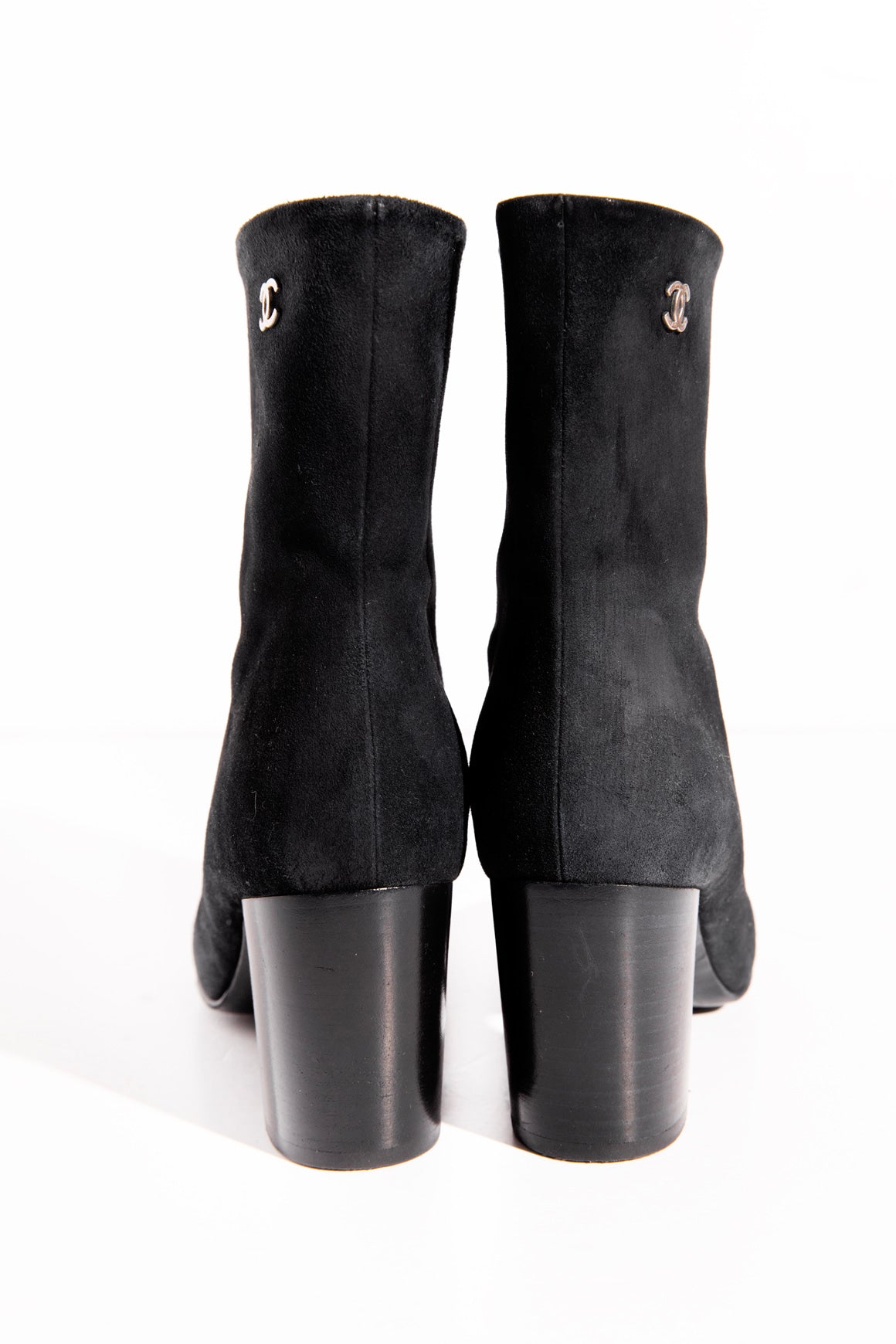 CHANEL Black Suede Block Heel Booties (Sz.41)