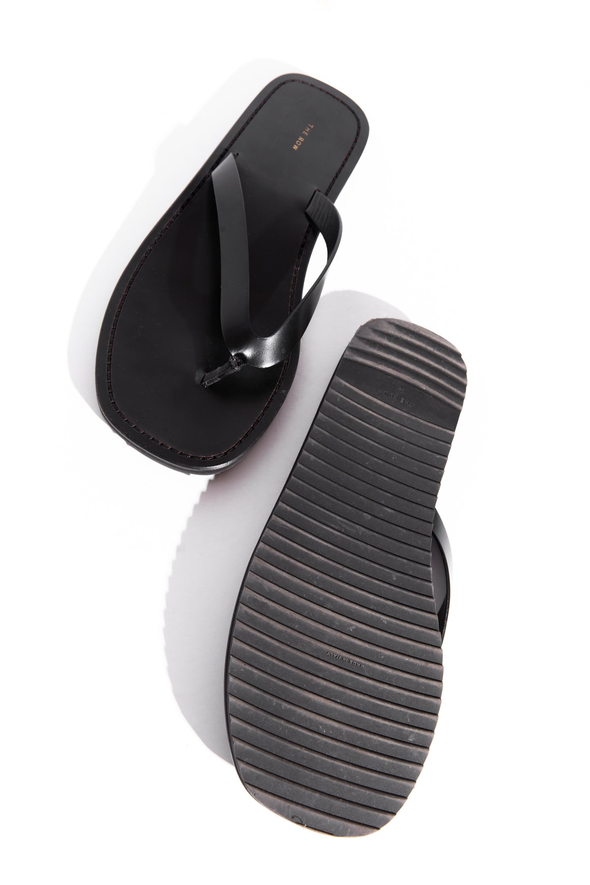 THE ROW Black Leather "City" Flip Flops (Sz. 39)