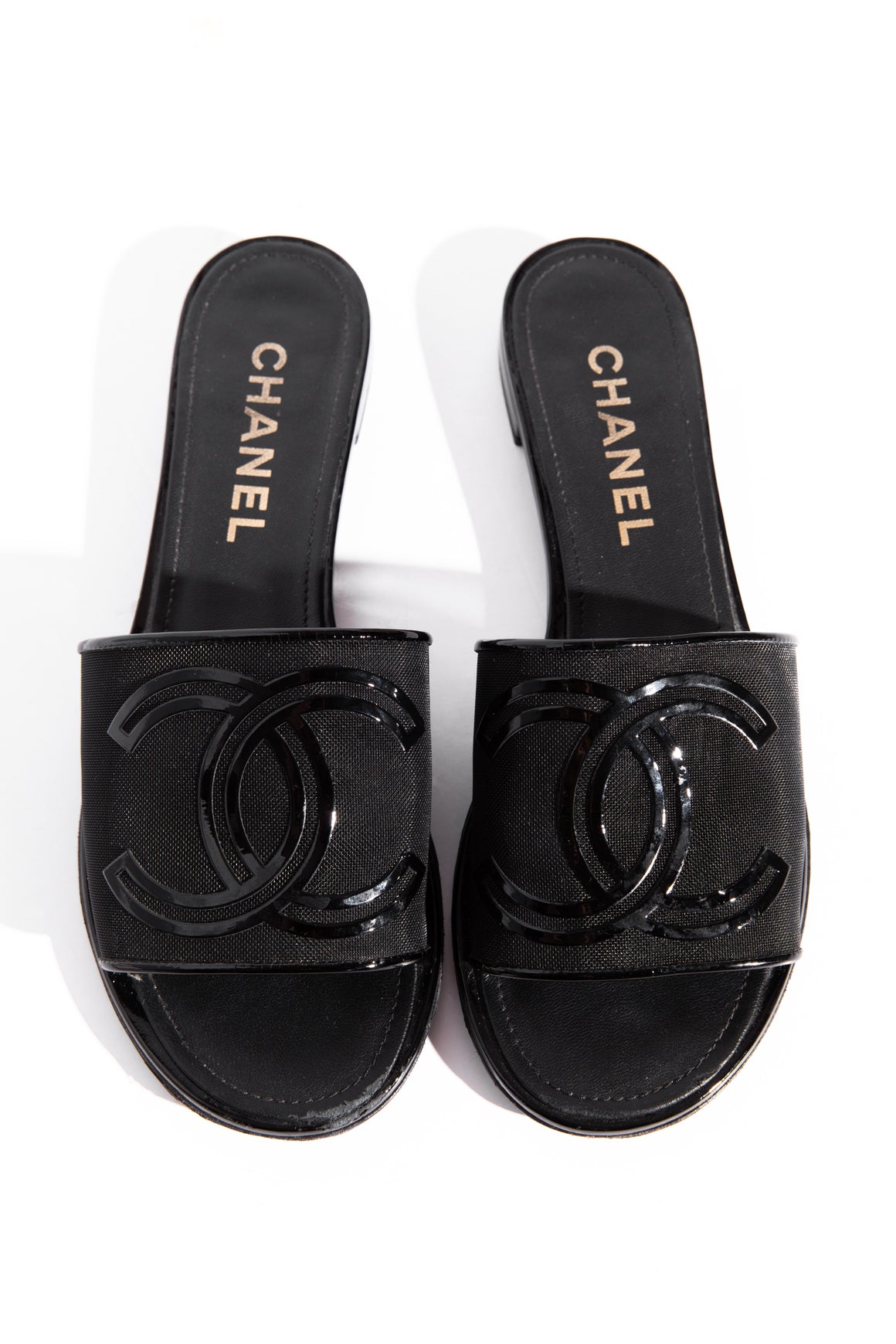 CHANEL Black Mesh CC Logo Slides (Sz. 40.5)