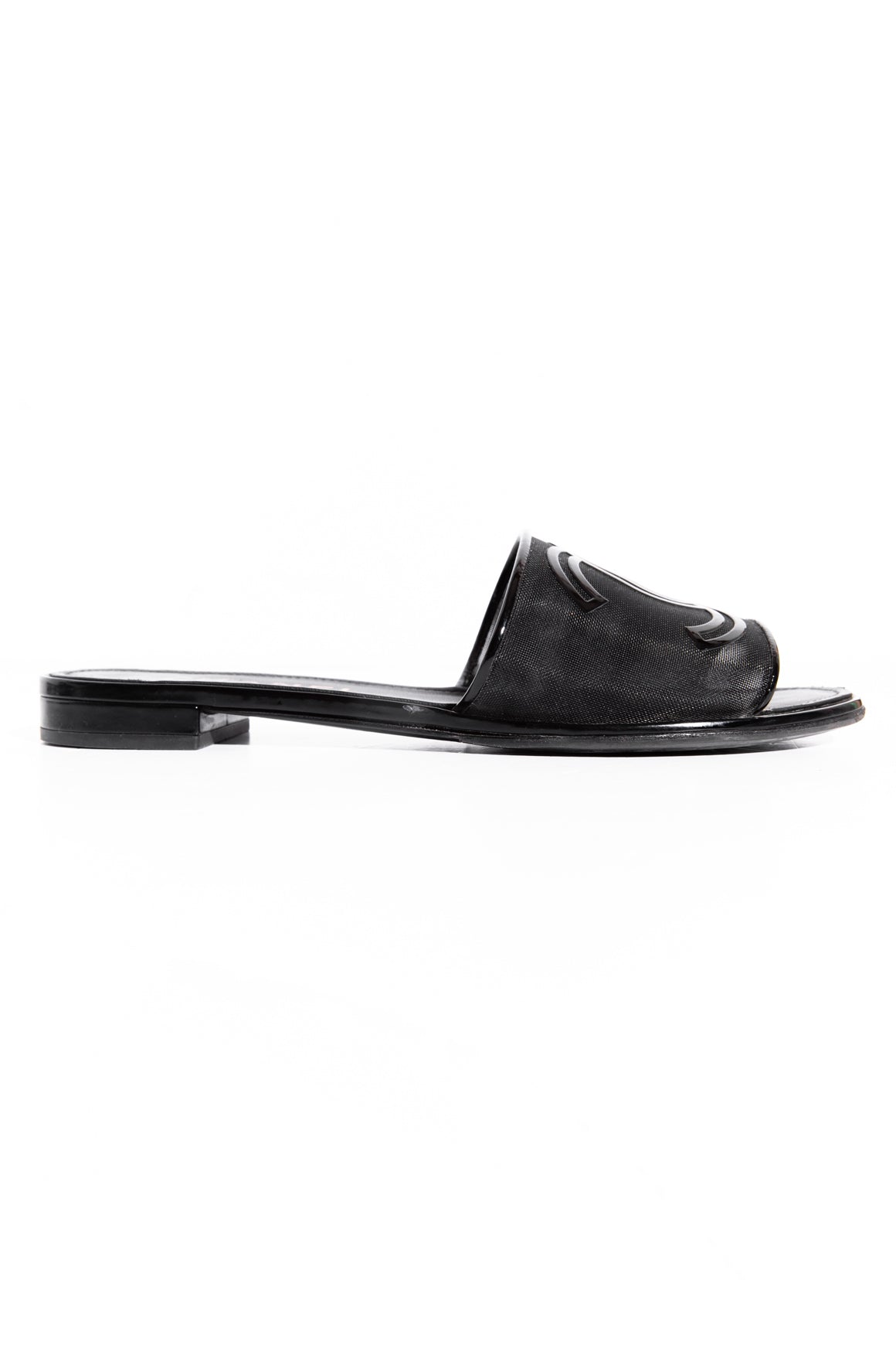 CHANEL Black Mesh CC Logo Slides (Sz. 40.5)