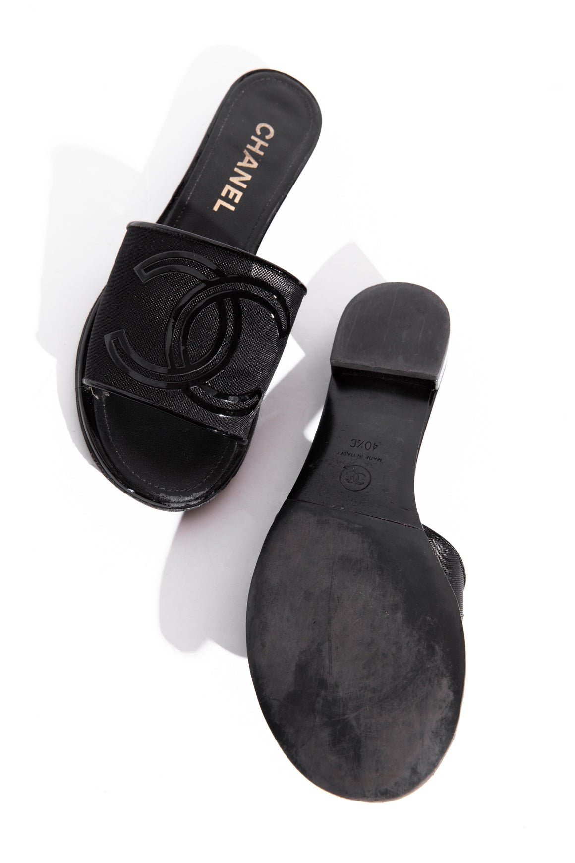 CHANEL Black Mesh CC Logo Slides (Sz. 40.5)