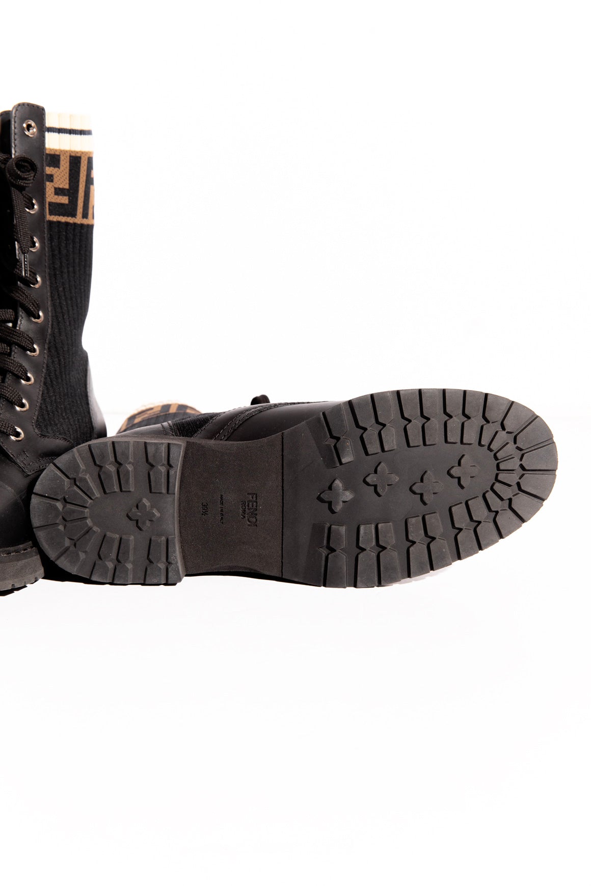 FENDI Black Zucca Detail Lace Up Boots (Sz. 39.5)