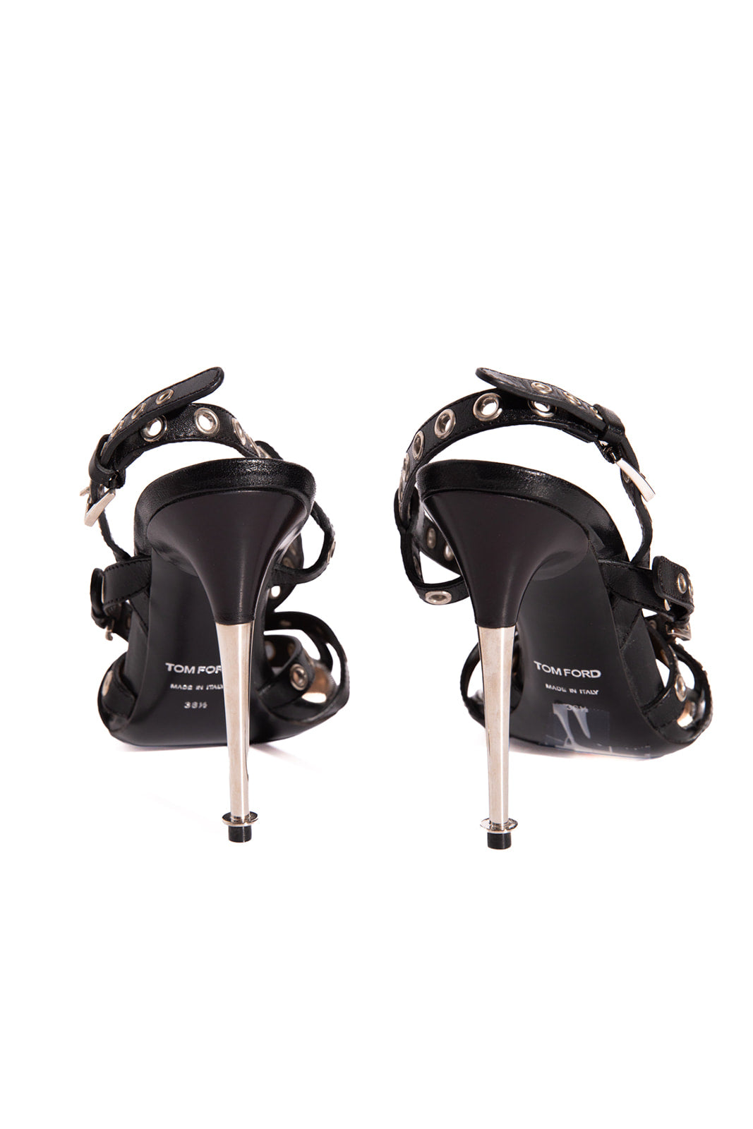TOM FORD Black Grommet Detailed Strappy Heels (Sz. 38.5)