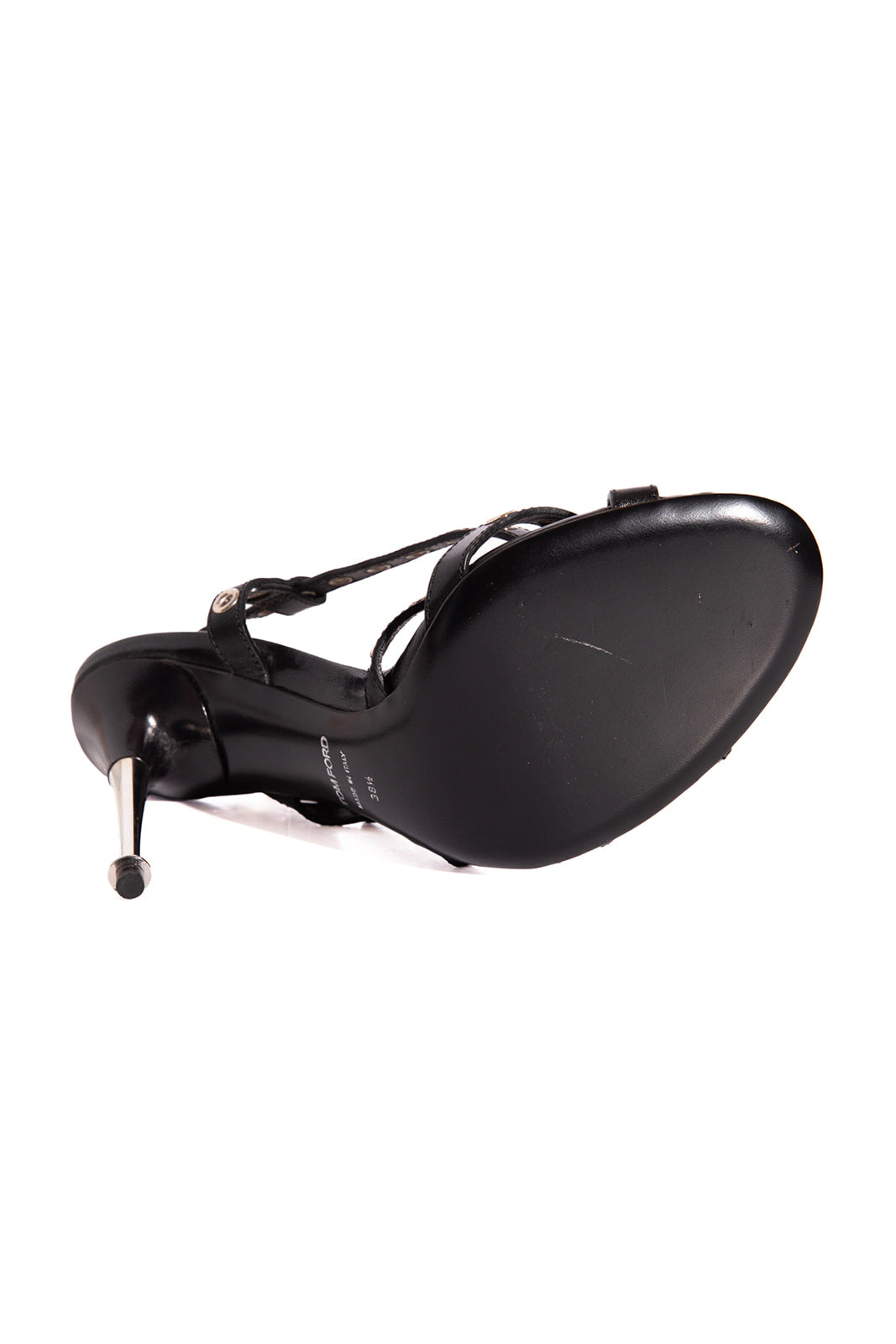 TOM FORD Black Grommet Detailed Strappy Heels (Sz. 38.5)
