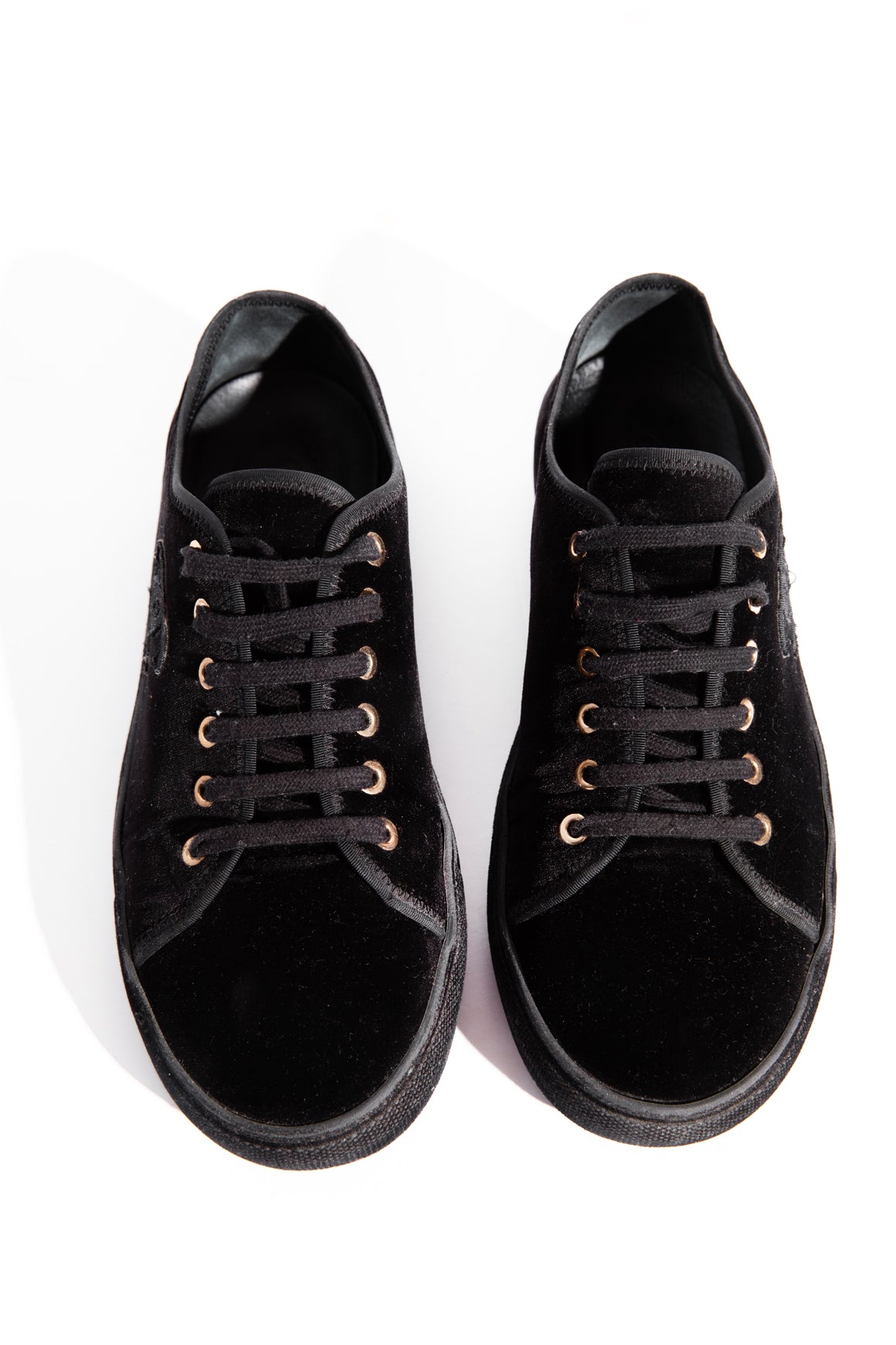 CHANEL Black Velvet Low-Top Sneakers (Sz. 38.5)