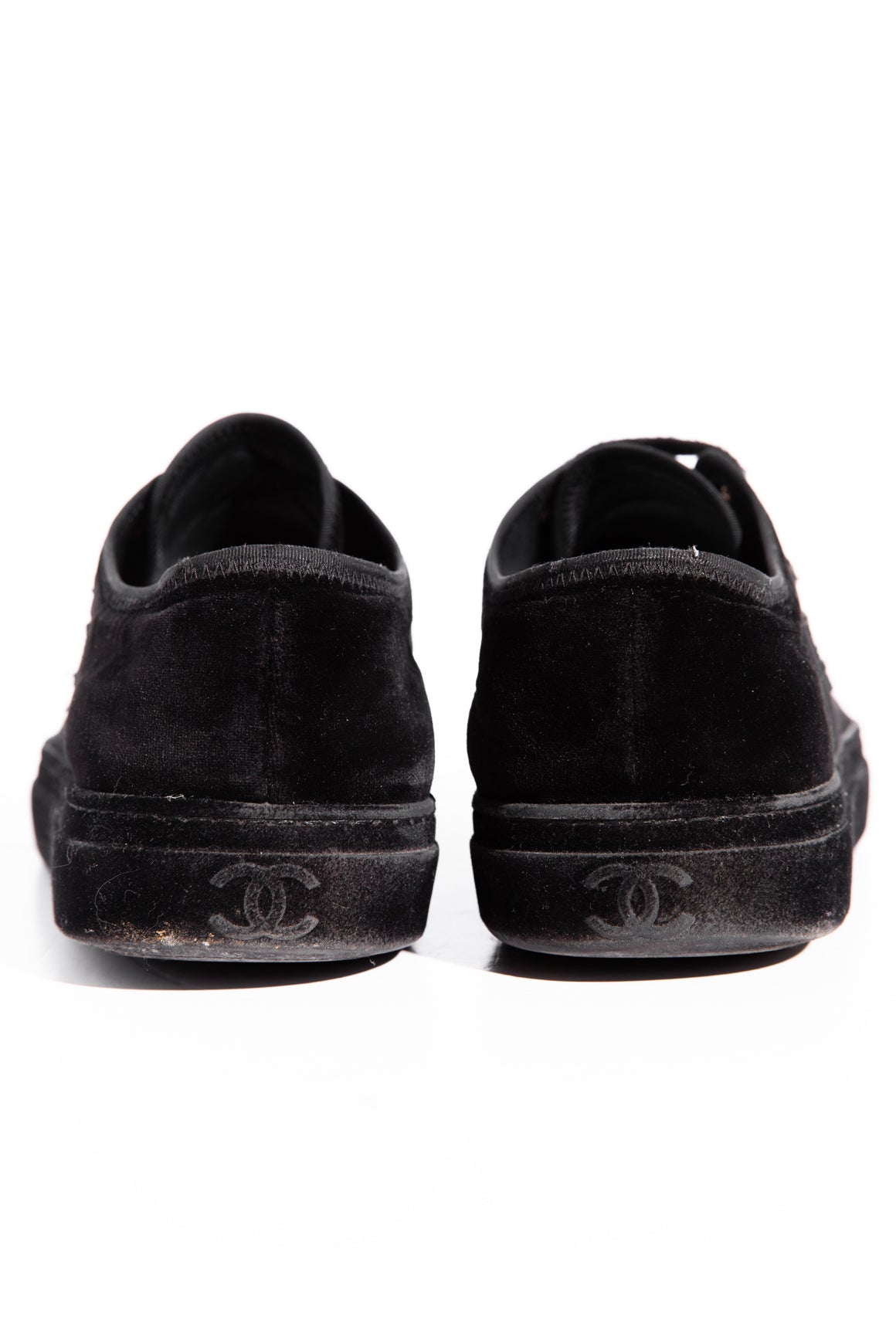 CHANEL Black Velvet Low-Top Sneakers (Sz. 38.5)