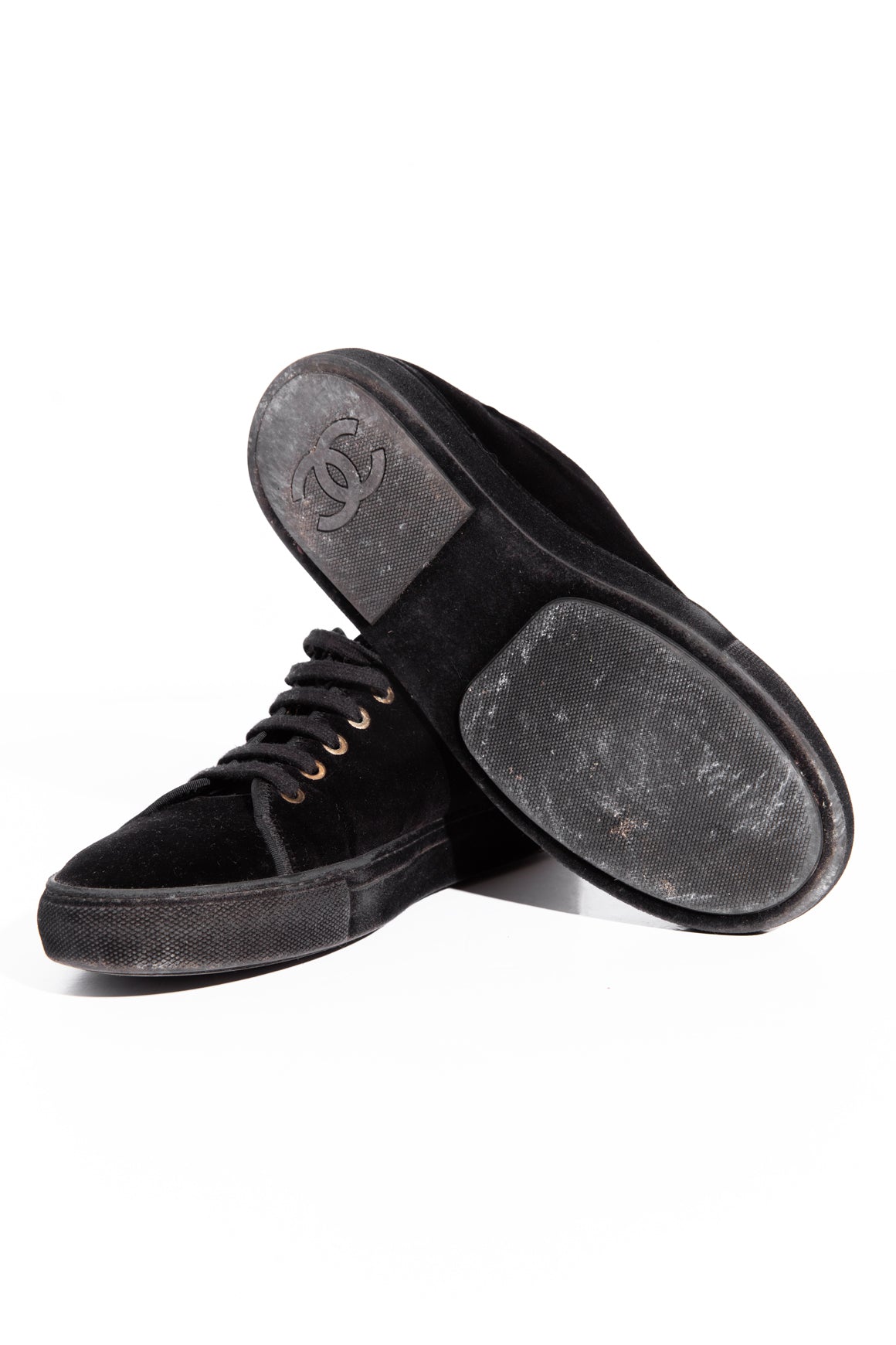 CHANEL Black Velvet Low-Top Sneakers (Sz. 38.5)