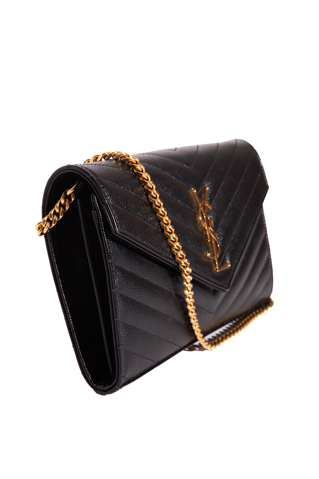 SAINT LAURENT Black Cassandre Wallet on Chain