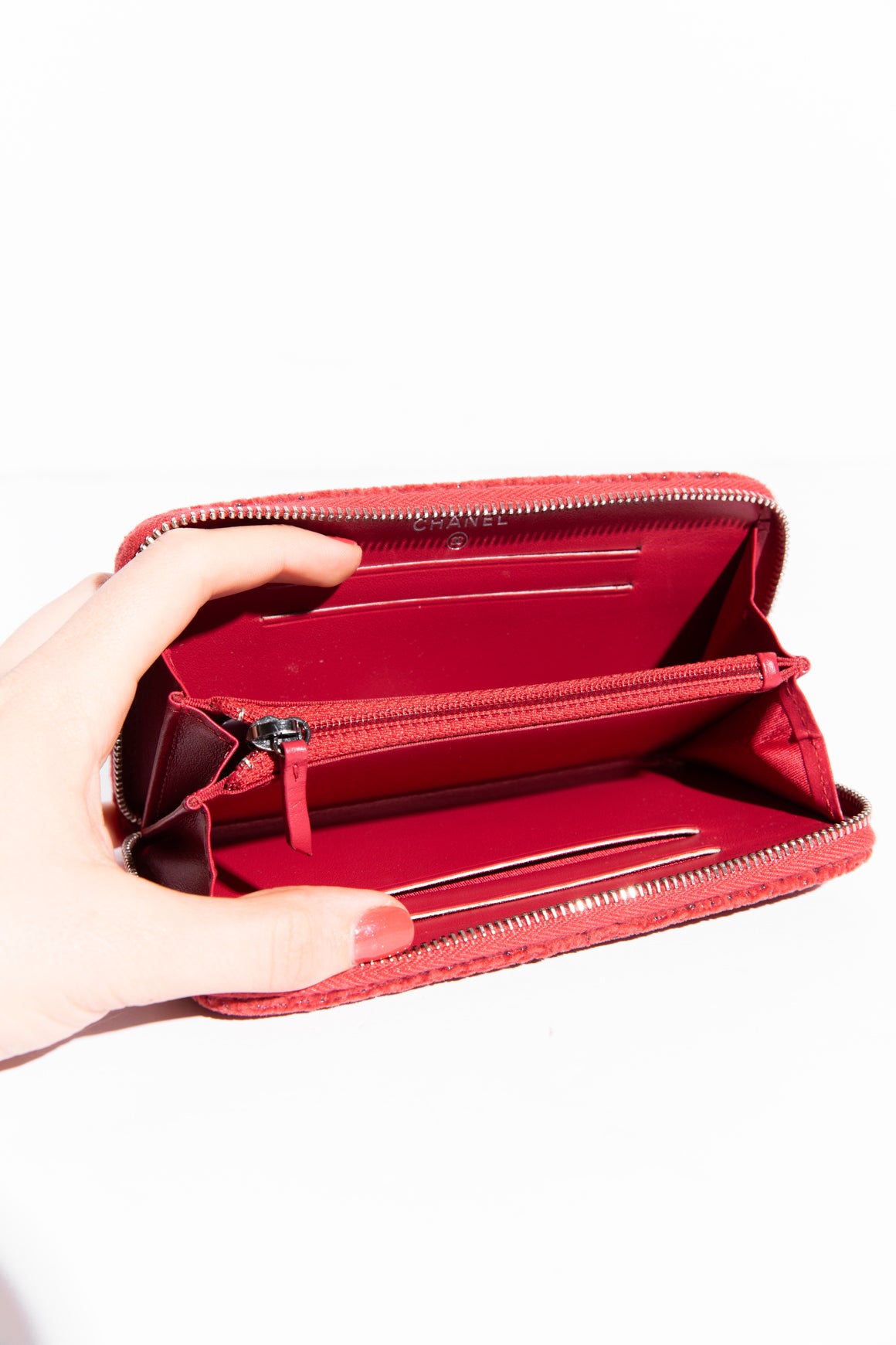 CHANEL Pink Lurex Boucle Deauville Medium Zip-Around Wallet