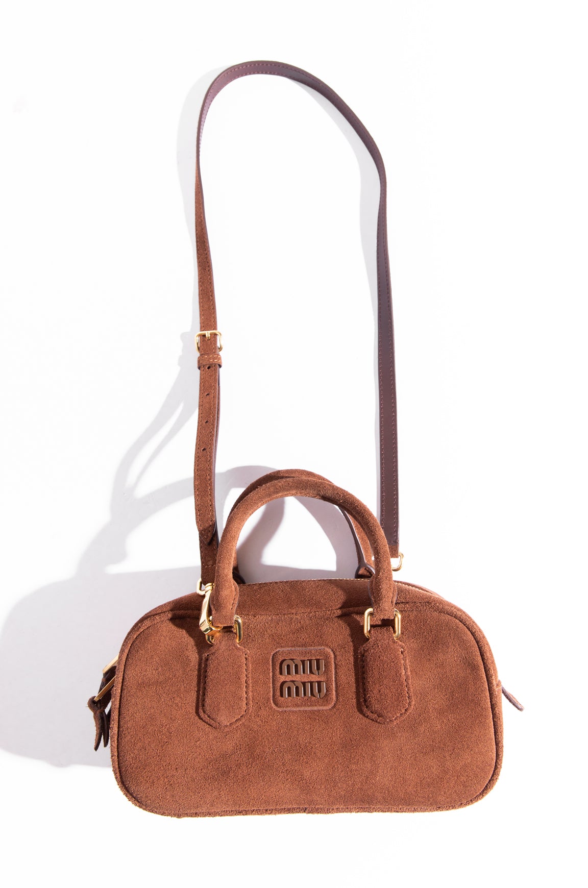 MIU MIU Brown Padded Suede Arcadie Top Handle Bag
