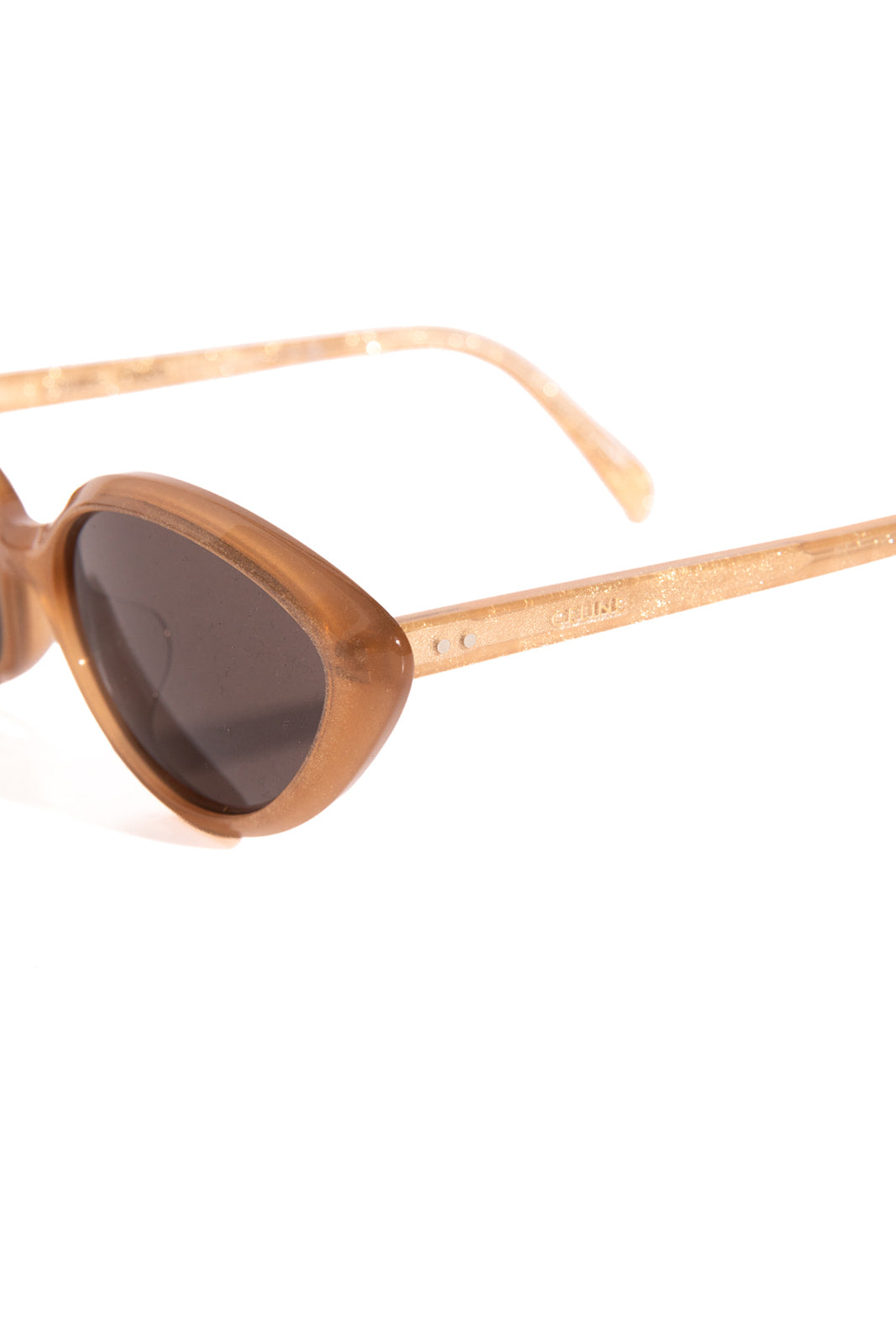 CELINE Tan Glitter Oval Frame Sunglasses