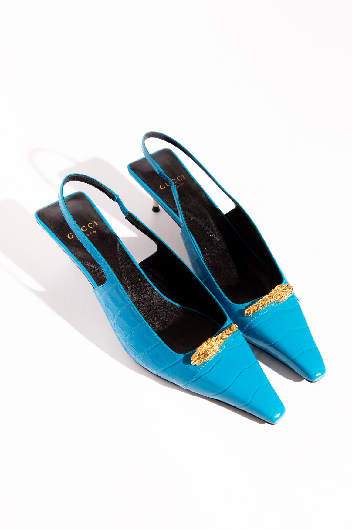 GUCCI Blue Croc Effect Leather Slingbacks (Sz.37)