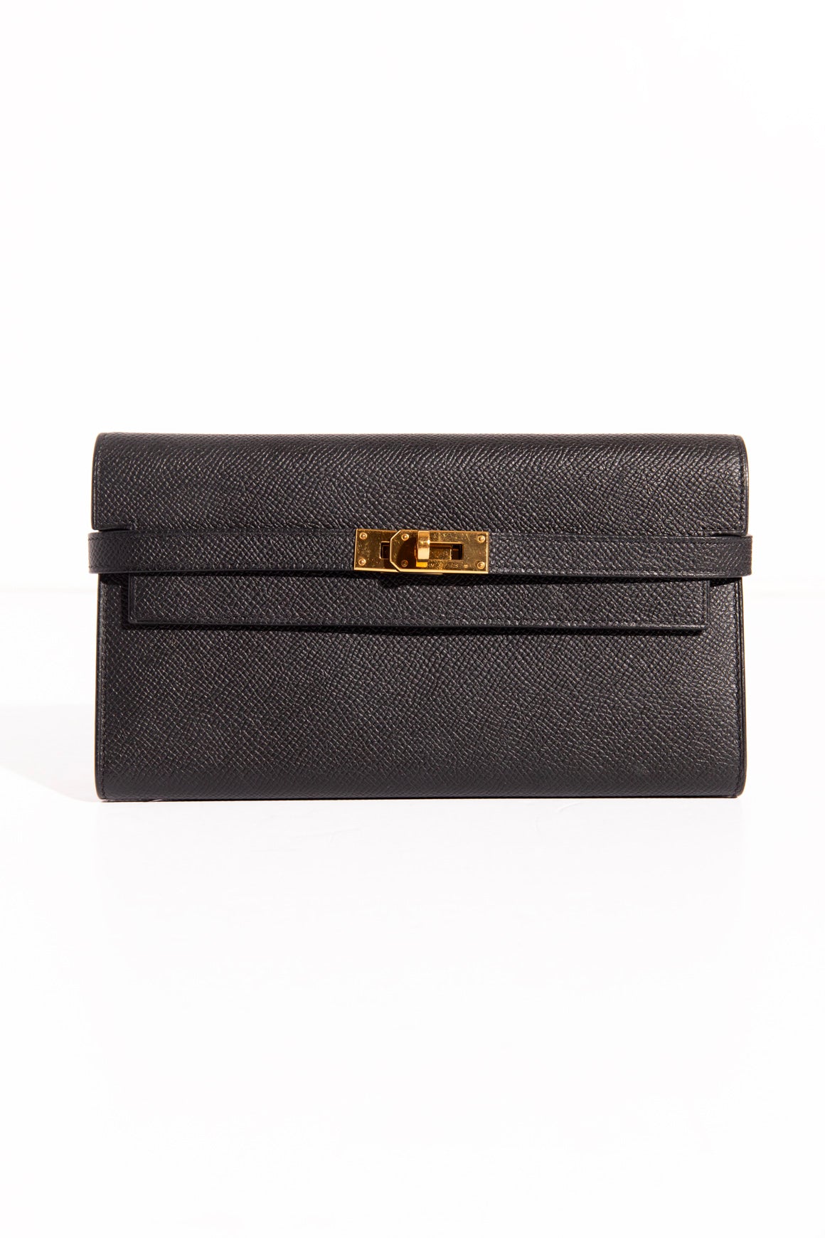 HERMES Black Leather Gold Hardware Kelly Classique Wallet