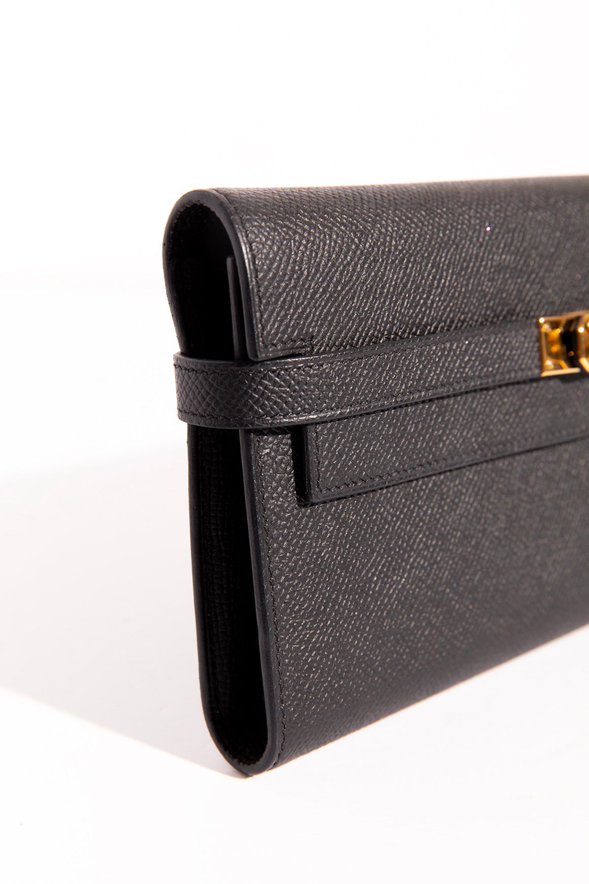 HERMES Black Leather Gold Hardware Kelly Classique Wallet