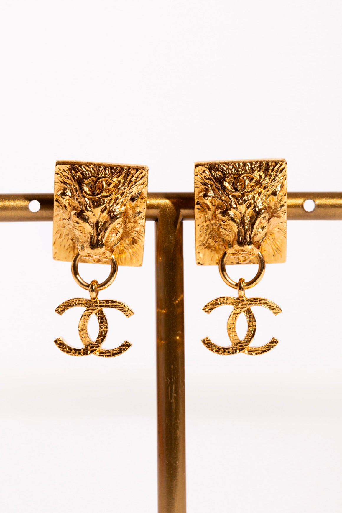 CHANEL Lion Head 'CC' Dangle Earrings