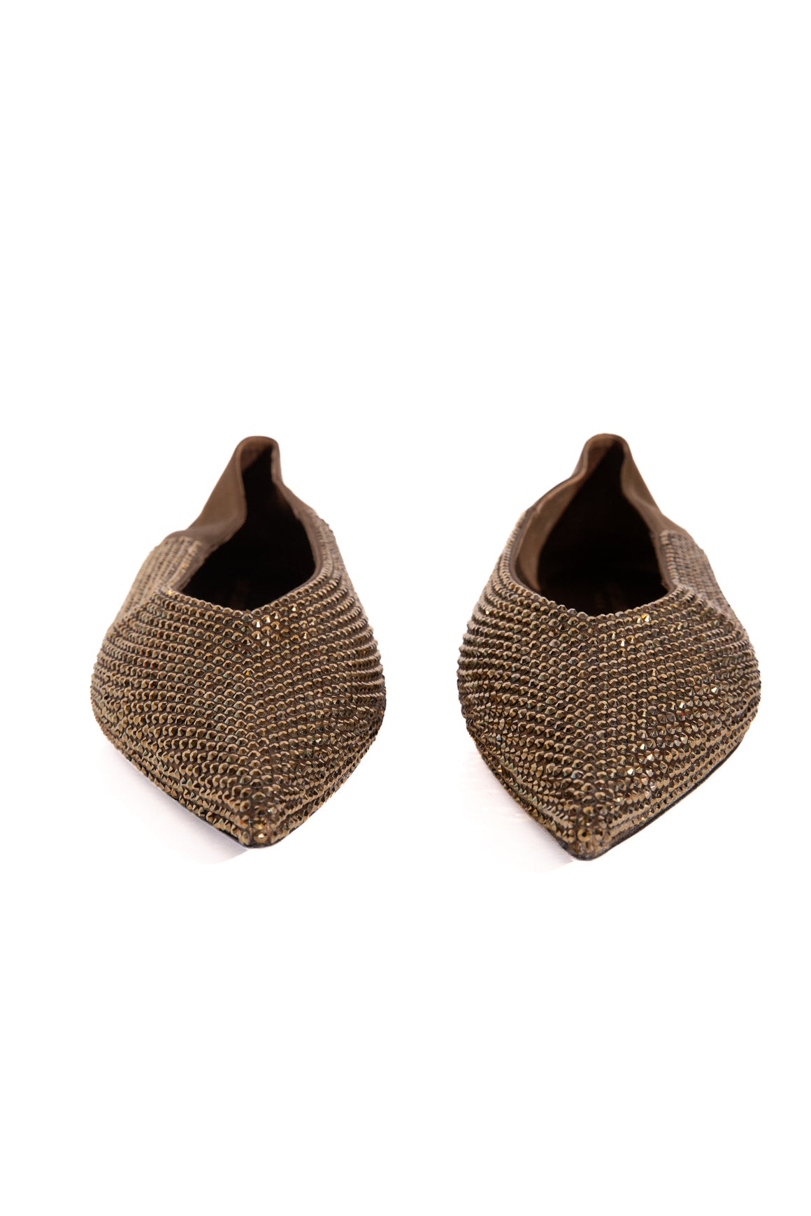SAINT LAURENT Olive Crystal Embellished Pointed Flats (Sz. 40)