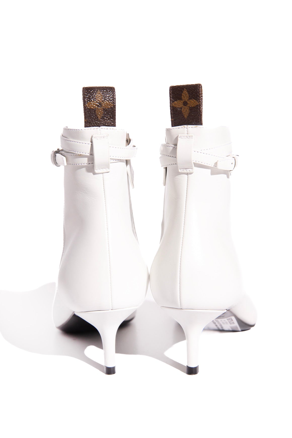 LOUIS VUITTON Whitte Logo Strap Kitten Heel Booties (Sz.36.5)