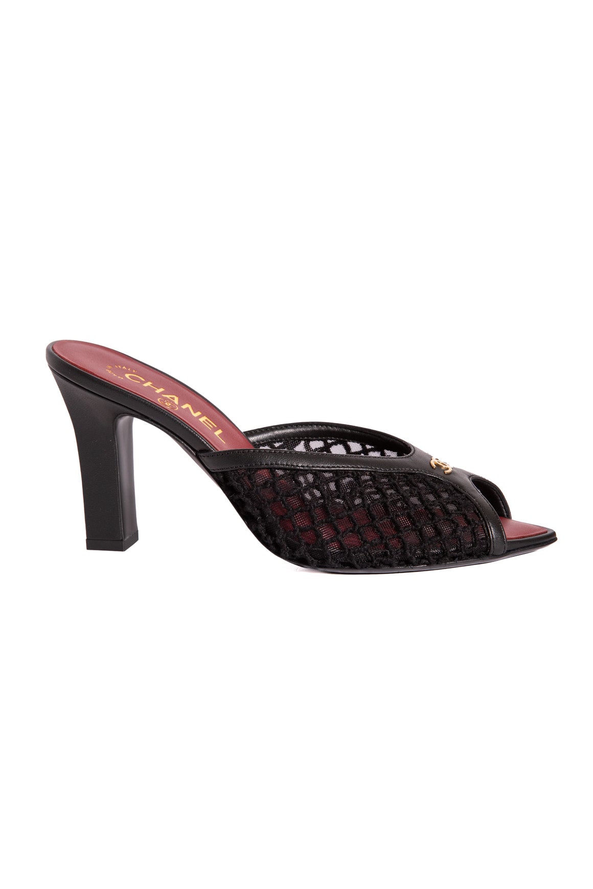 CHANEL Black Pointed Mesh Heeled Mules (Sz. 37.5)