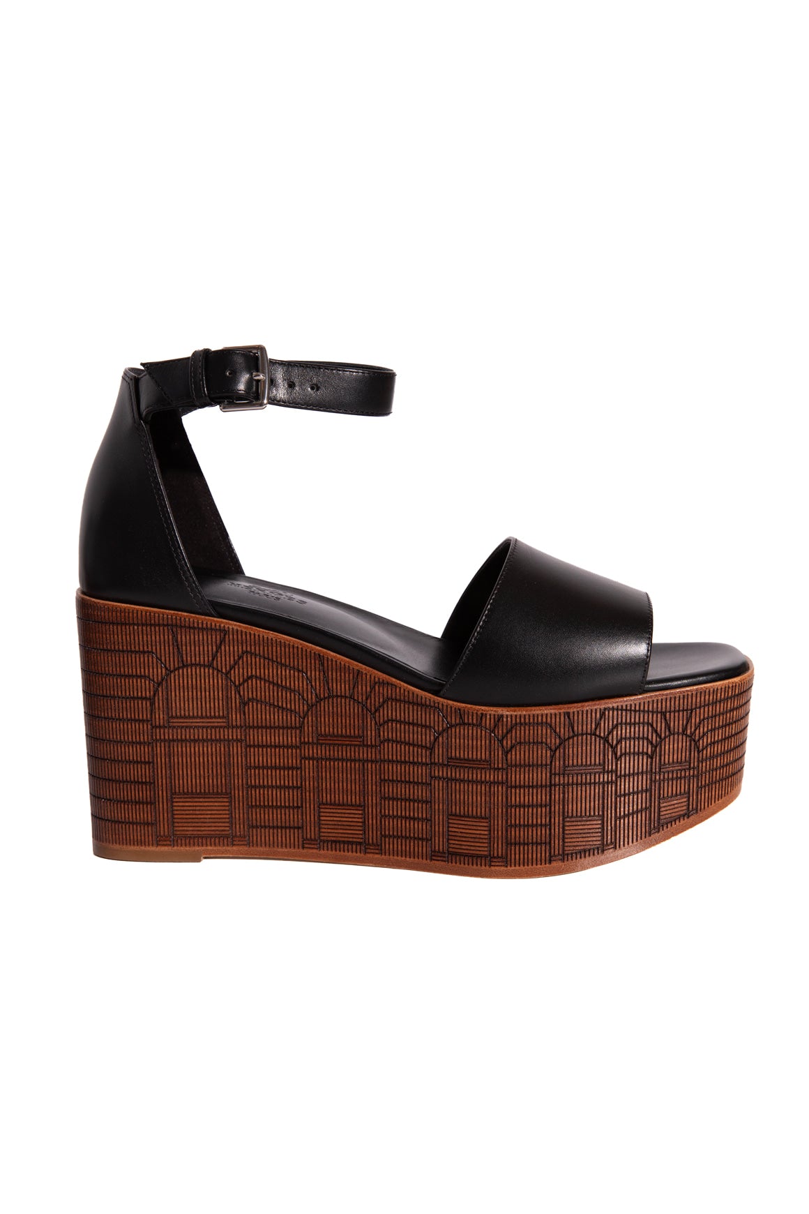 HERMES Black Leather Wooden Illusion 35 Platform Sandals (Sz. 37.5)