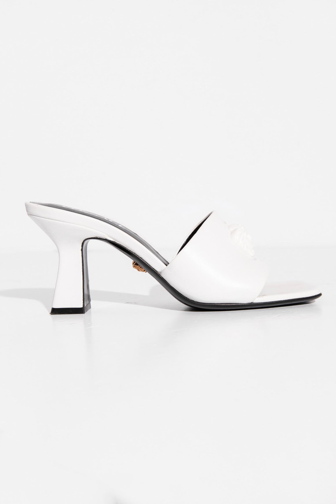VERSACE White Medusa Blunt Toe Heeled Mules (Sz. 36)