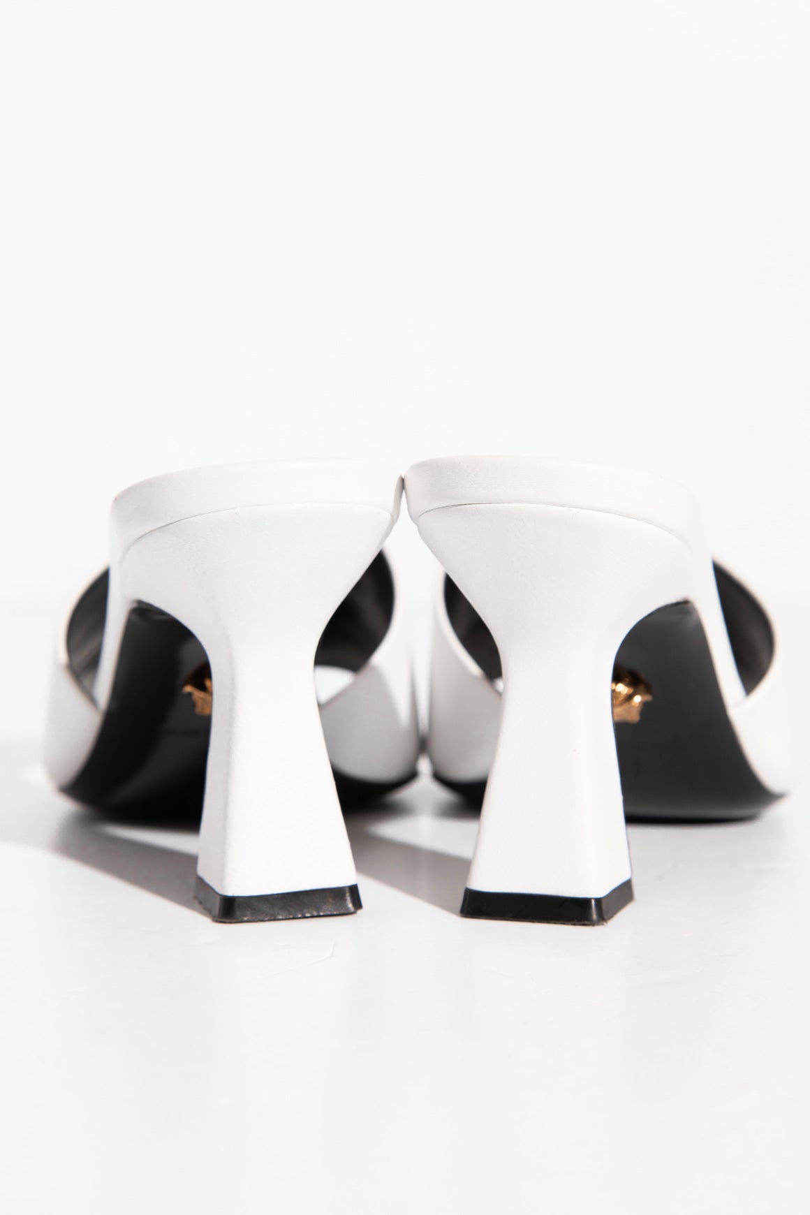 VERSACE White Medusa Blunt Toe Heeled Mules (Sz. 36)