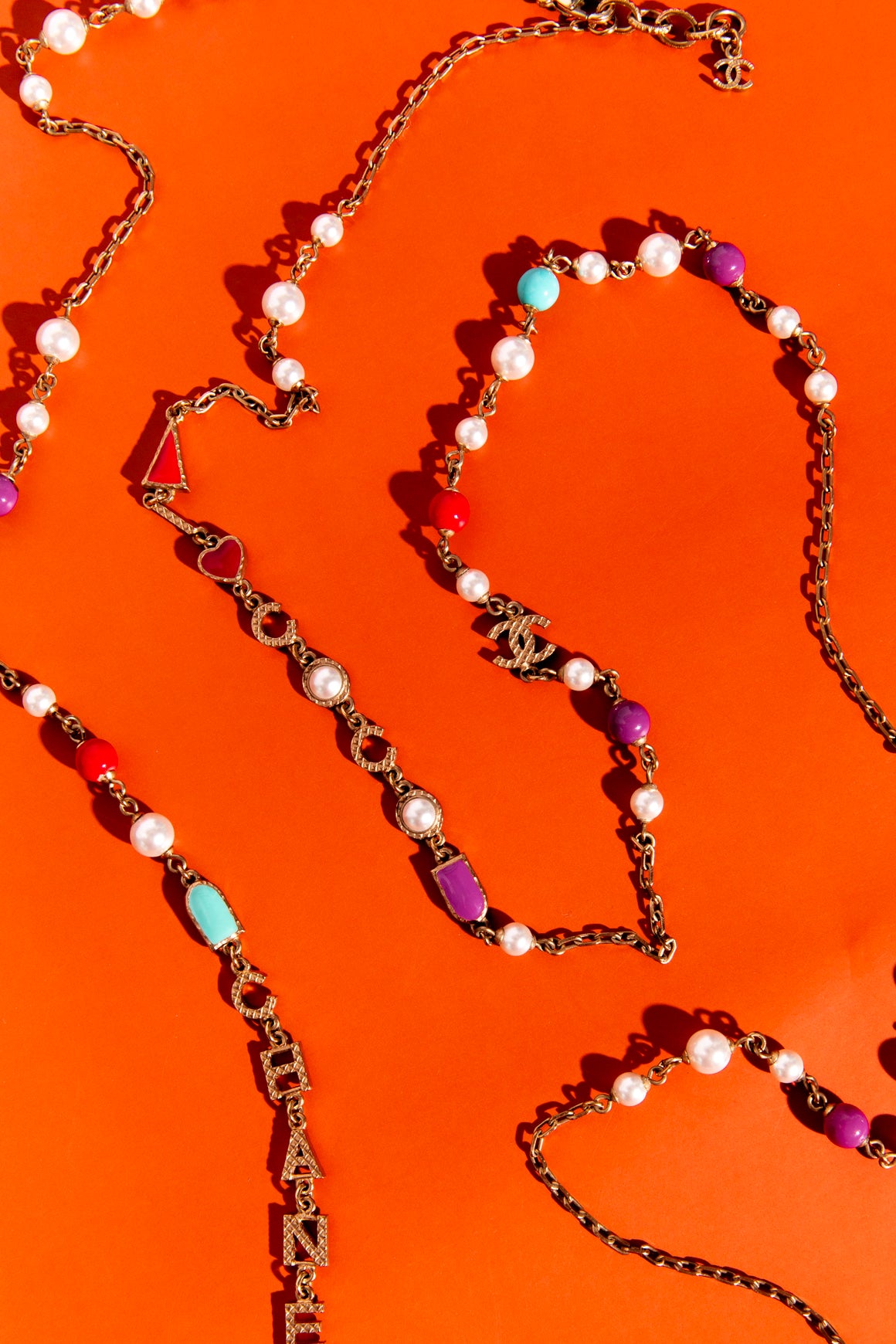 2017 CHANEL Gold Pearl Multi Color Stone Long Necklace | MOSS