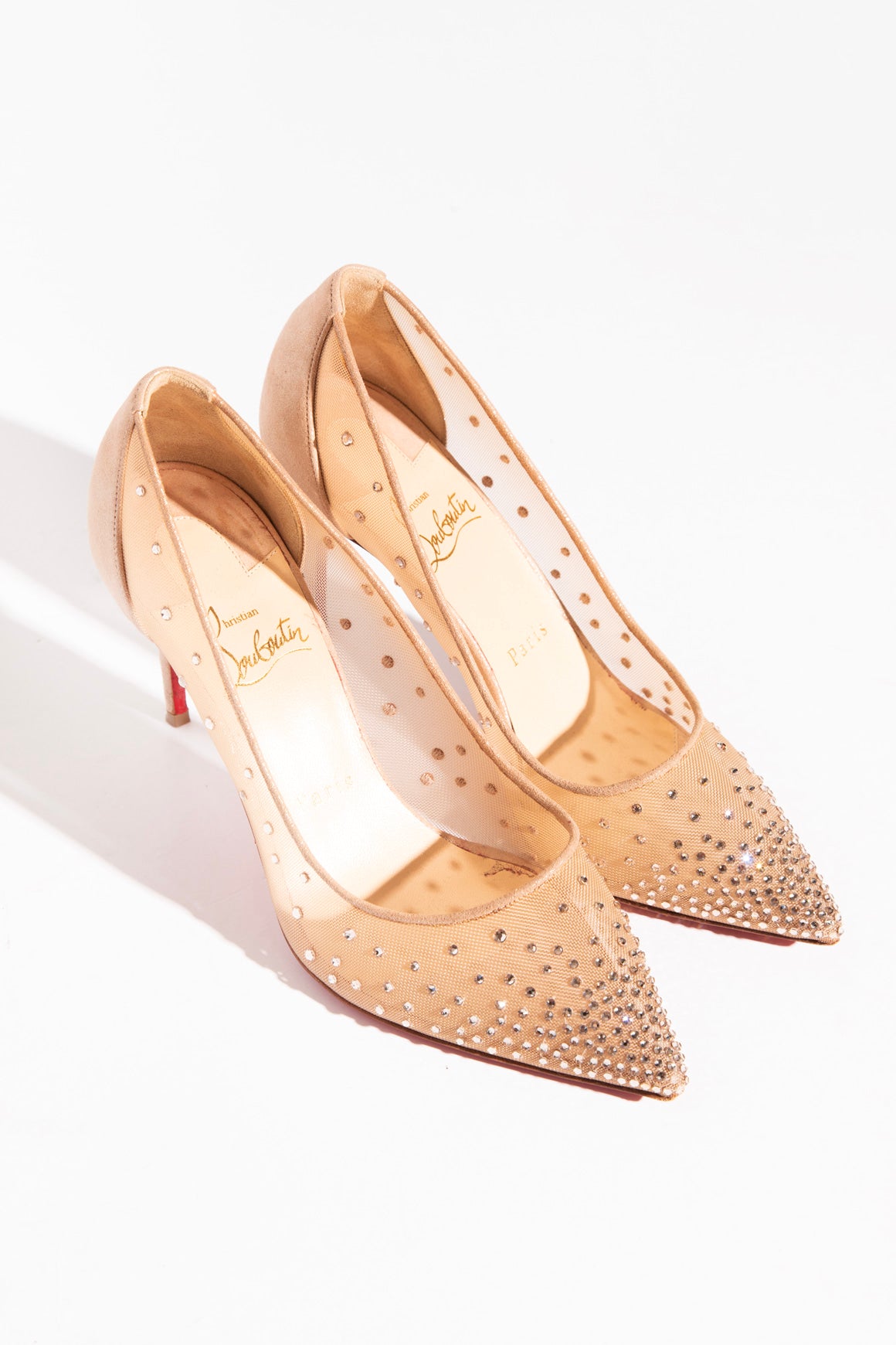 LOUBOUTIN Nude Crystal Mesh Pumps (Sz. 37)