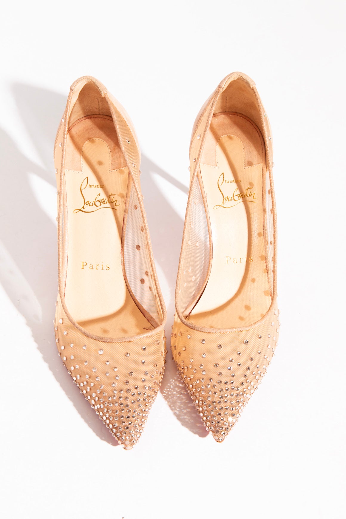 LOUBOUTIN Nude Crystal Mesh Pumps (Sz. 37)