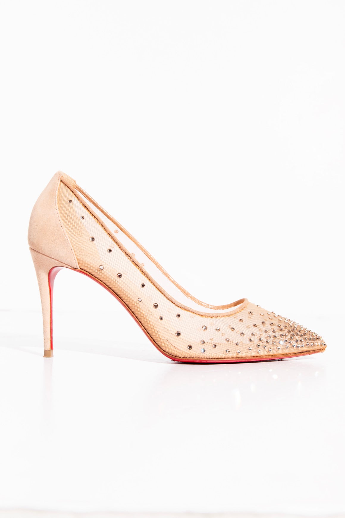 LOUBOUTIN Nude Crystal Mesh Pumps (Sz. 37)