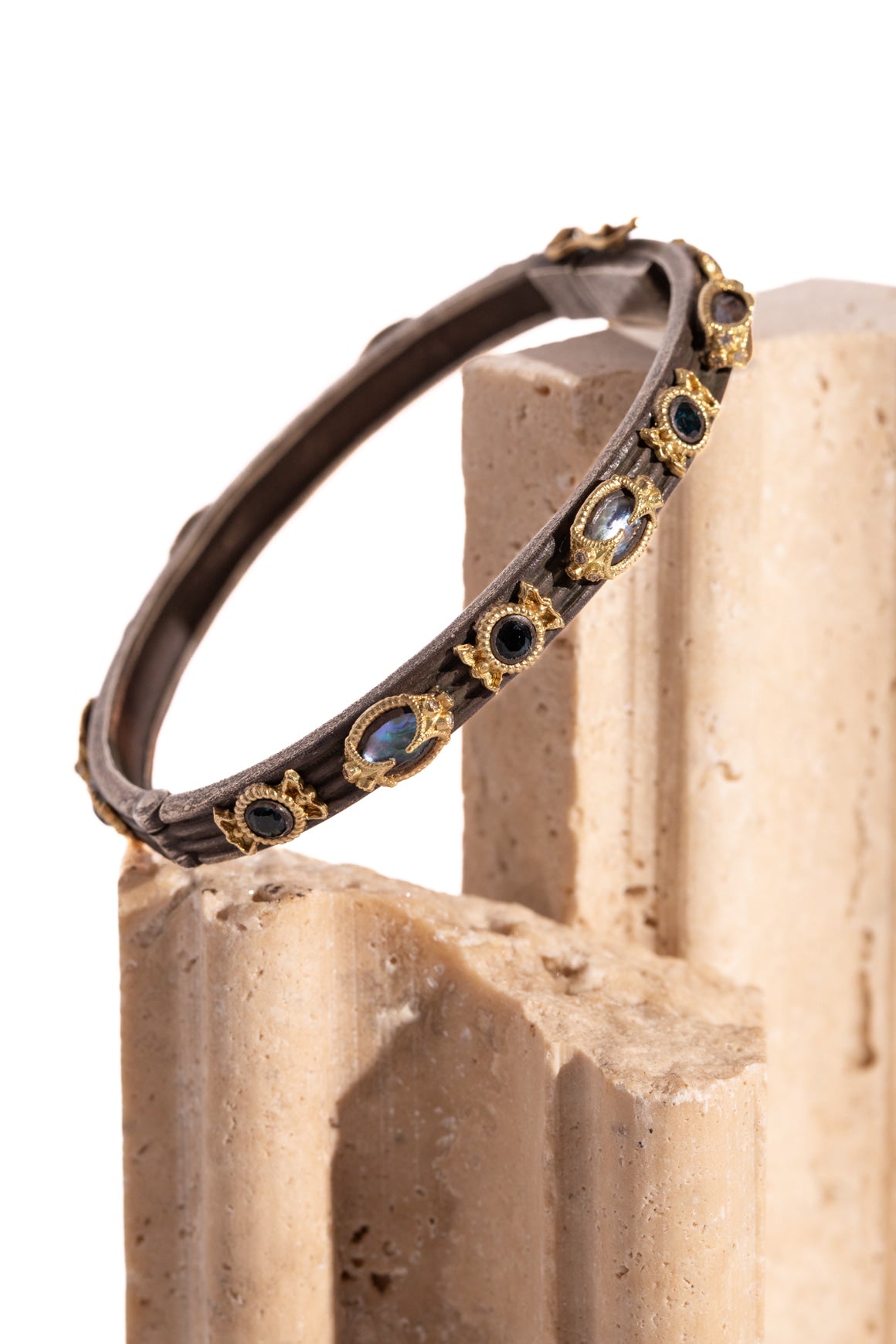 ARMENTA Silver & 18k Multi-Stone Hinge Bracelet