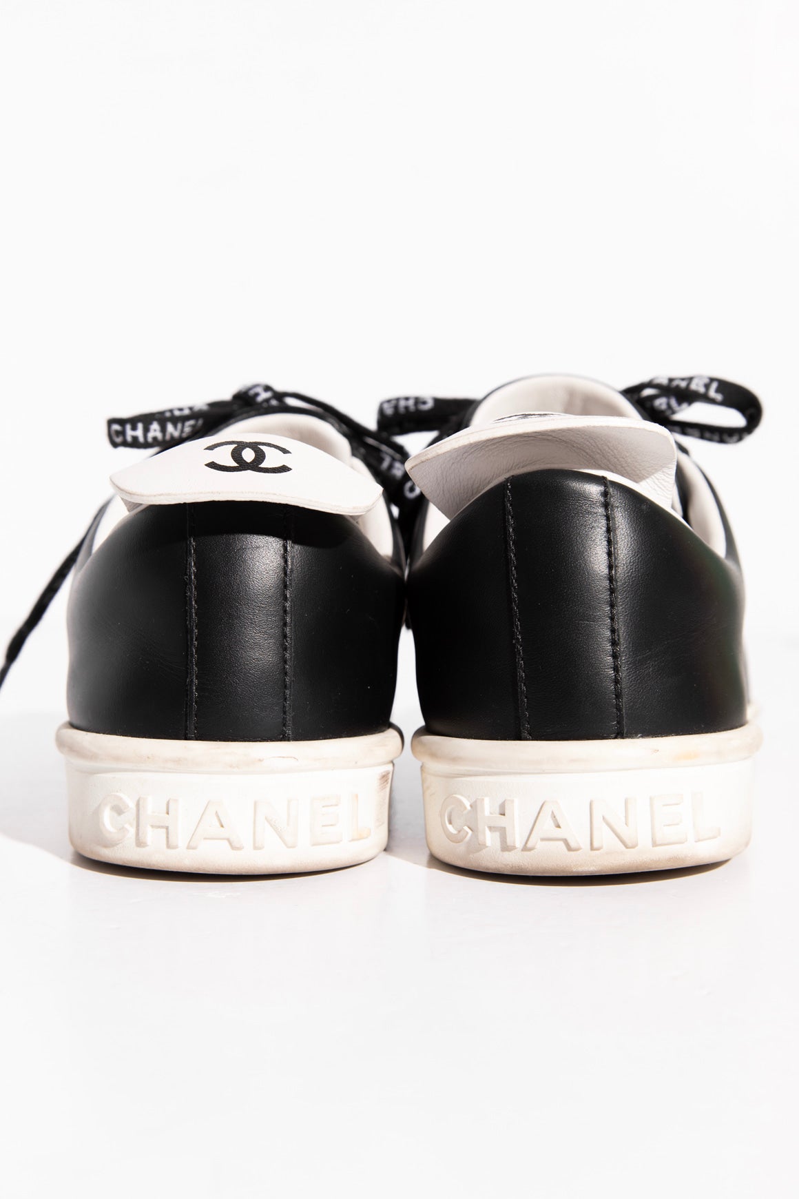 CHANEL Black Leather Logo Lace Sneakers (Sz. 40)