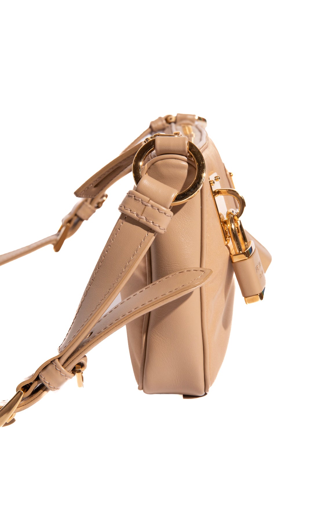 PRADA Tan Re-Nylon Padlock Shoulder Bag