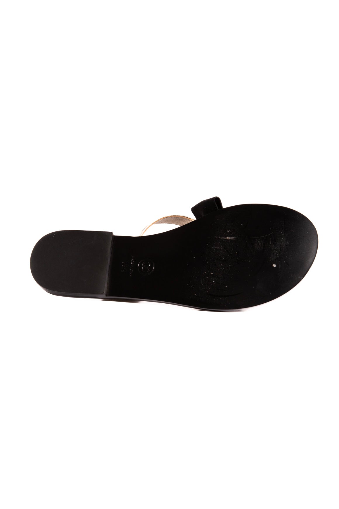 CHANEL Black & Gold Bow & Pearl Flip Flops (Sz. 38.5)