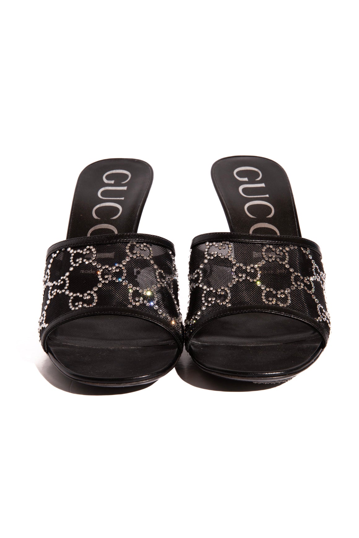 GUCCI Black Mesh Crystal GG Heeled Mules (Sz.40)